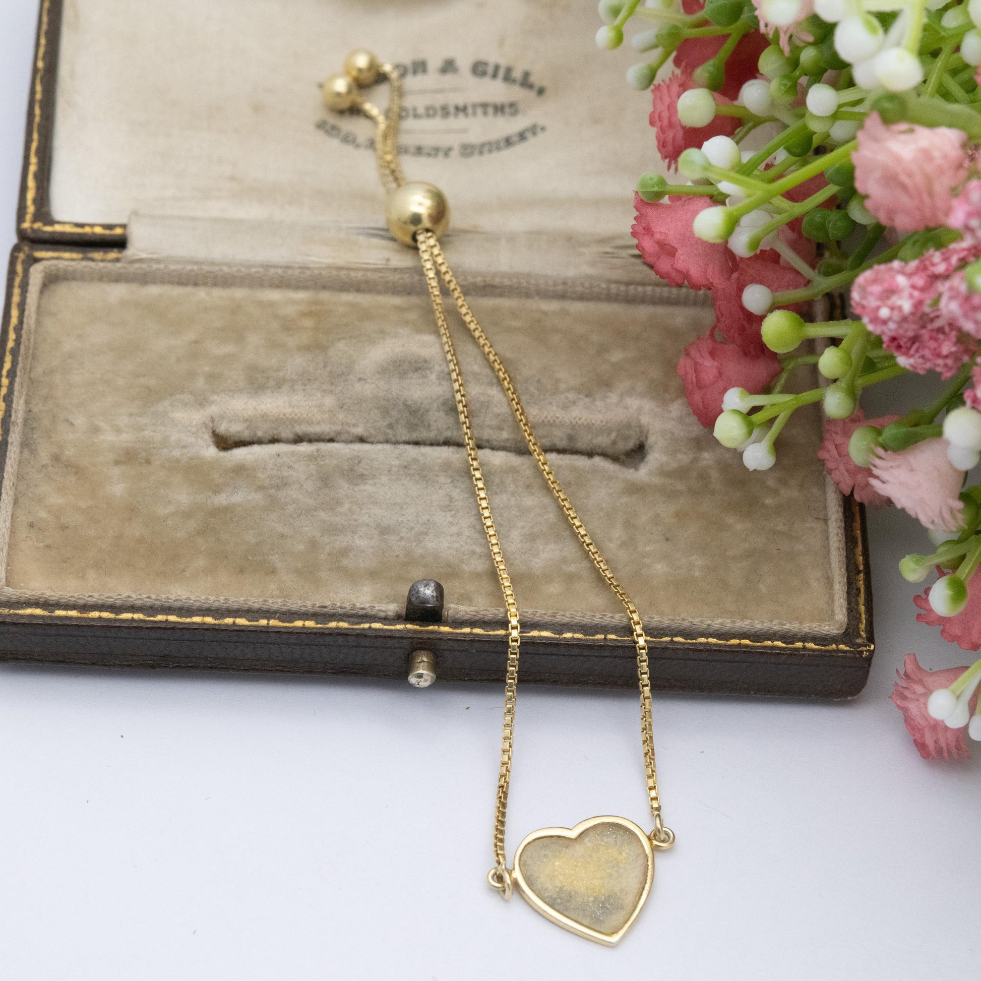 Gold Plated Sterling Silver Heart Slider Bracelet - Glitter Love Heart | Box Link Chain | Gift for Her