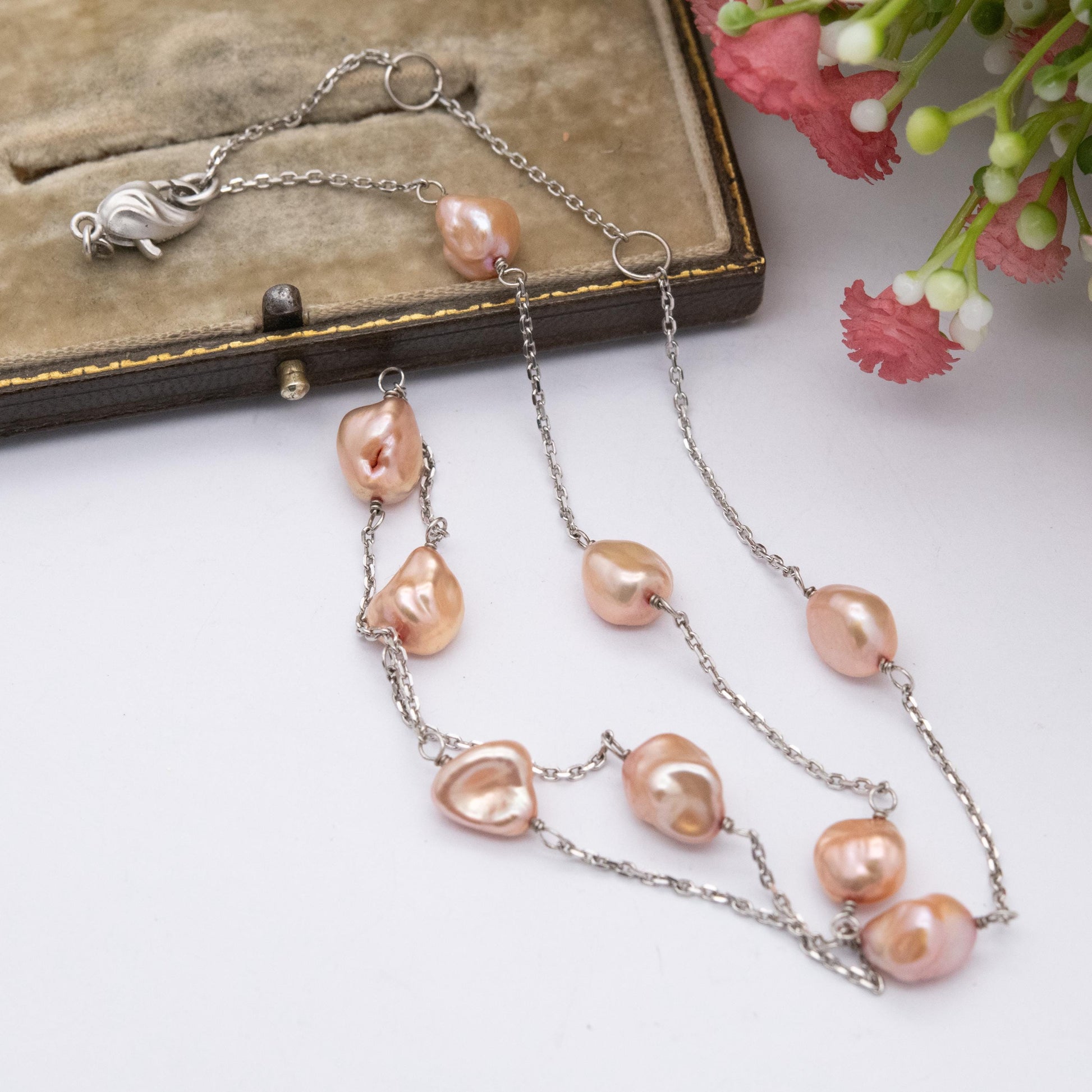 Honora Sterling Silver Cultured Pearl Necklace - Pink Pearls | Pretty Silver Jewellery Gift for Her