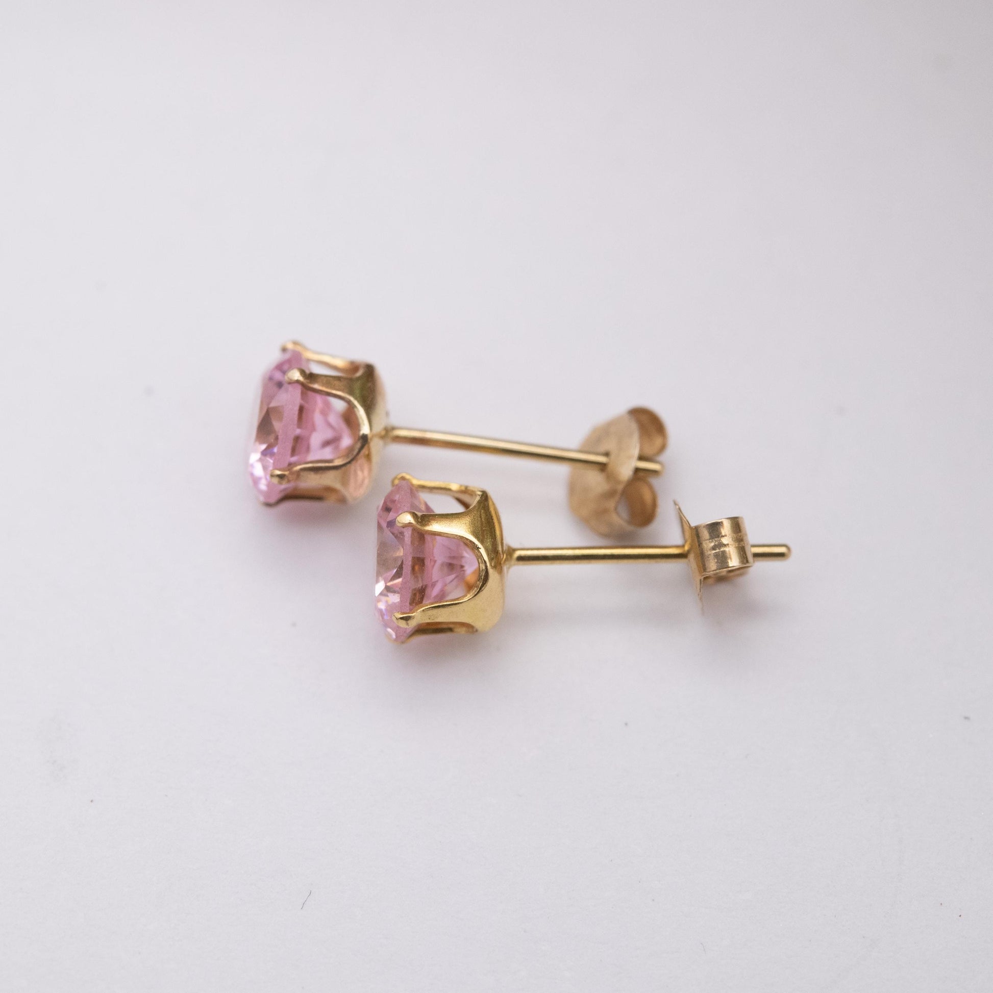 Vintage 9ct Gold Pink CZ Stud Earrings - Small Studs | Purple Gemstones | Gift for Her