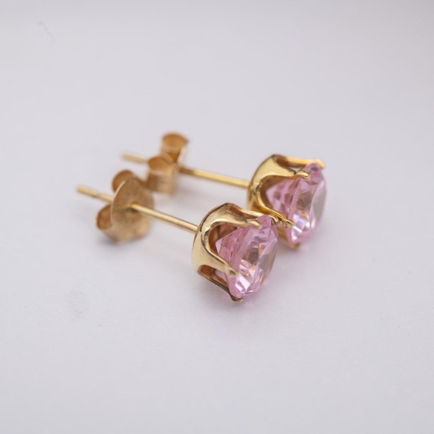 Vintage 9ct Gold Pink CZ Stud Earrings - Small Studs | Purple Gemstones | Gift for Her