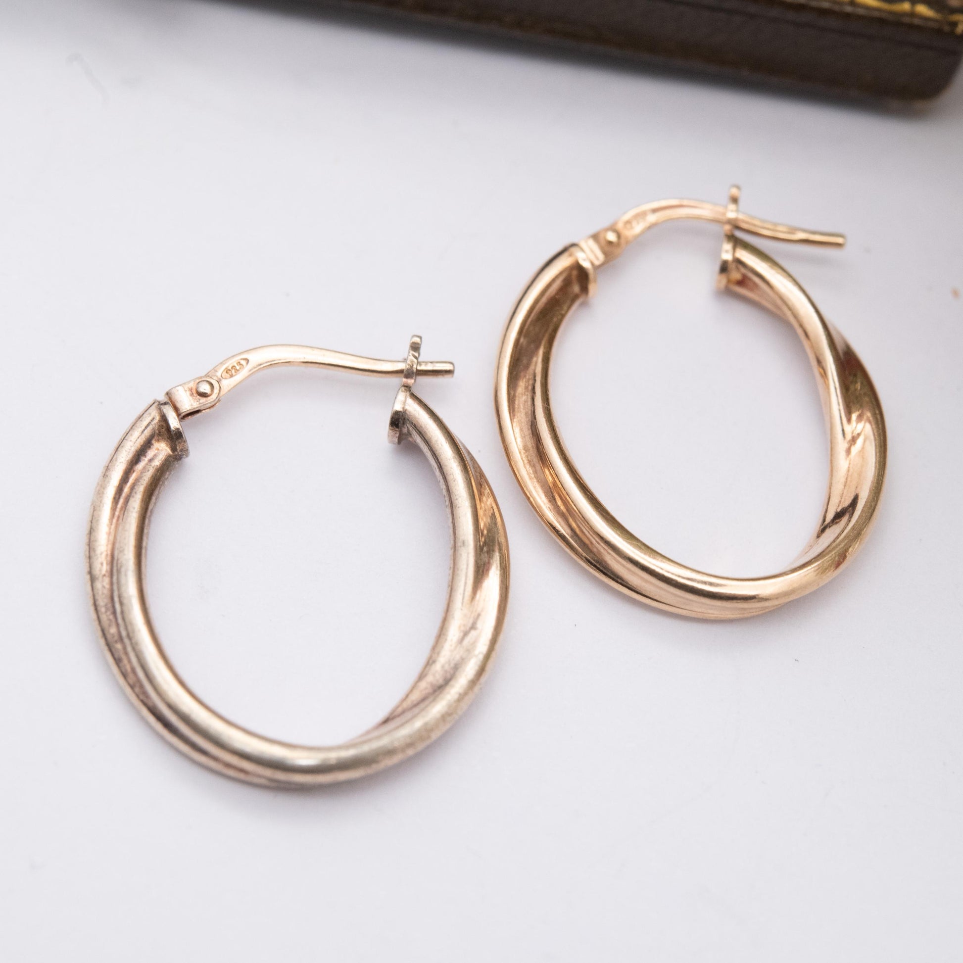 Vintage Sterling Silver Gold Plated Hoop Earrings - Twisted Minimalist Design | Everyday Jewellery | Gift for Her