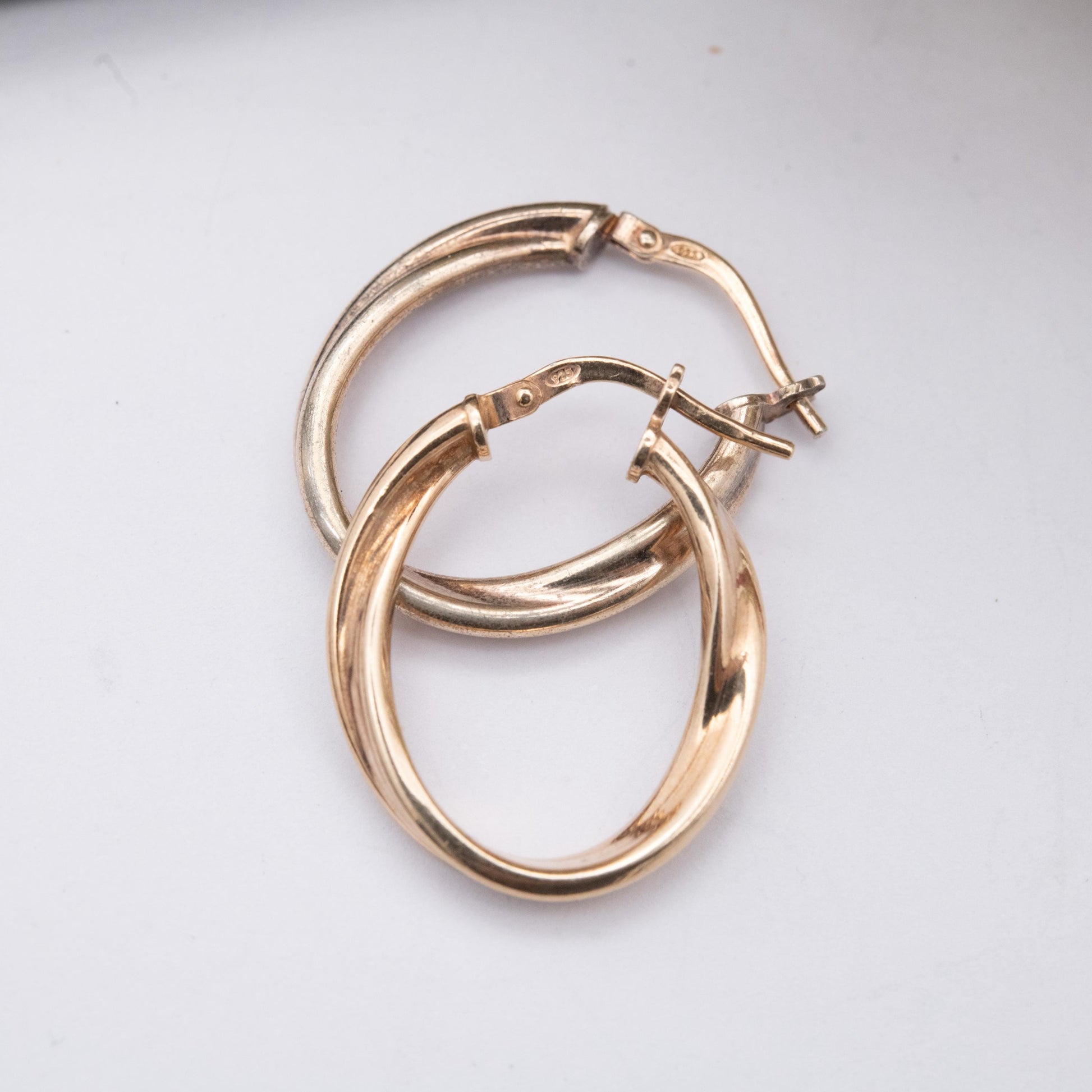 Vintage Sterling Silver Gold Plated Hoop Earrings - Twisted Minimalist Design | Everyday Jewellery | Gift for Her