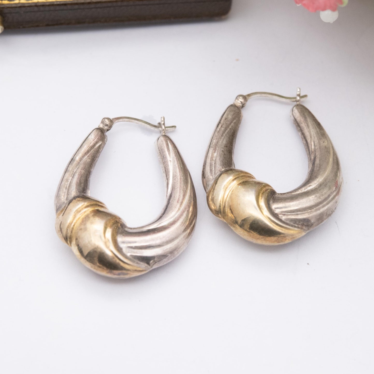 Vintage Sterling Silver Gold Plated Hoop Earrings - Chunky Minimalist Fabric Knot Design | Everyday Jewellery Gift for Her