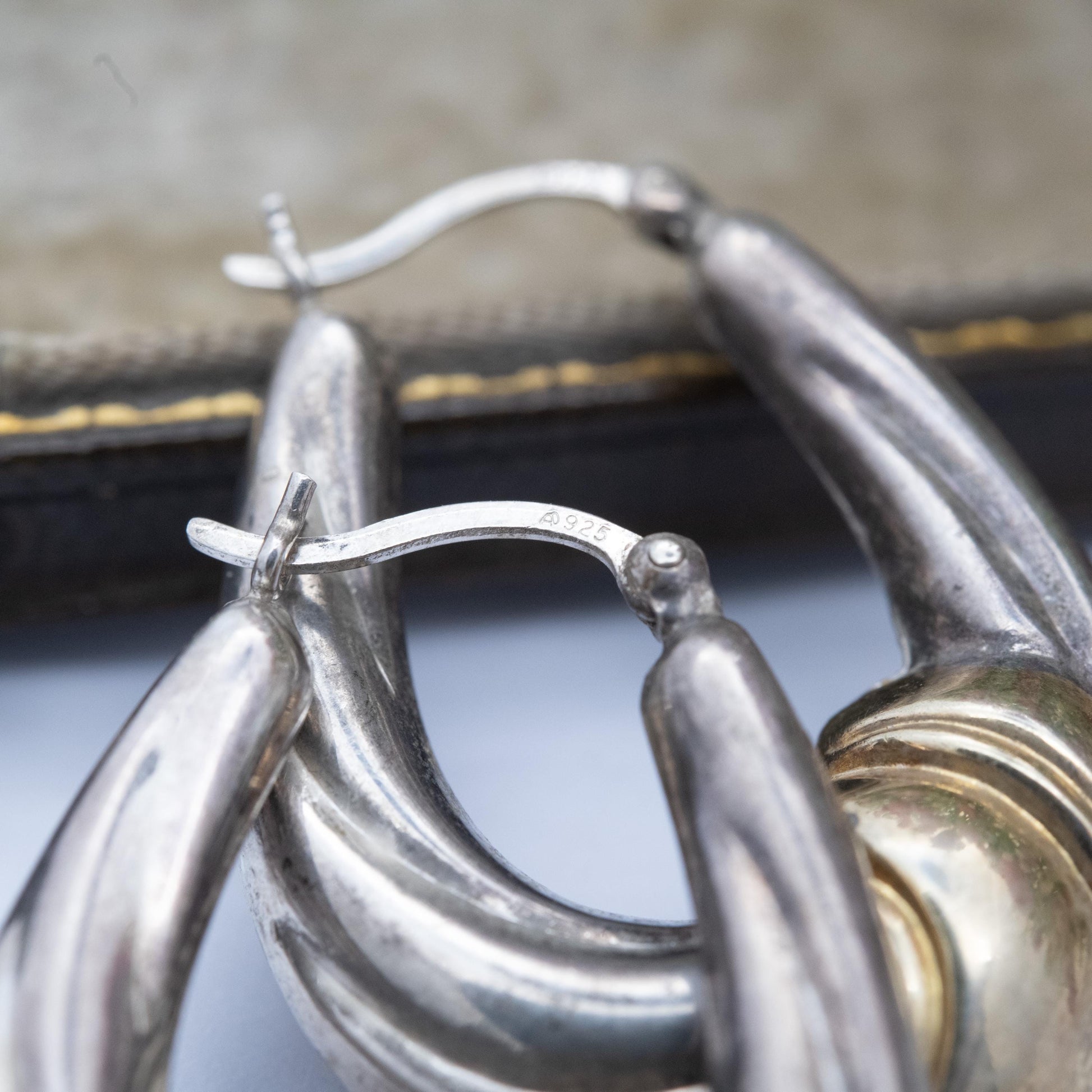 Vintage Sterling Silver Gold Plated Hoop Earrings - Chunky Minimalist Fabric Knot Design | Everyday Jewellery Gift for Her