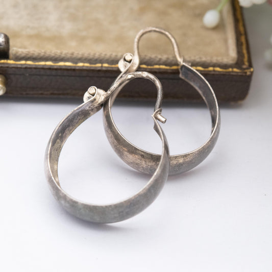 Vintage Sterling Silver Hoop Earrings - Minimalist Design | Everyday Jewellery | Gift for Her