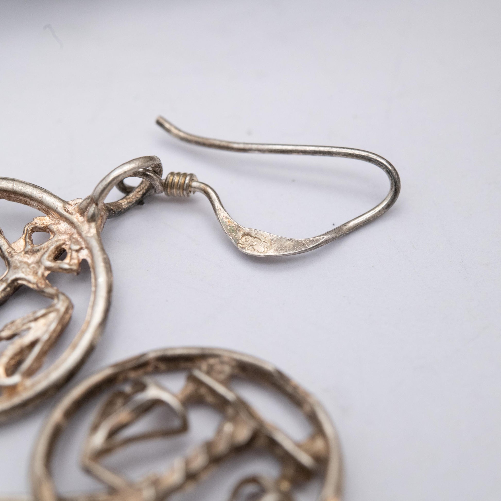 Vintage Sterling Silver Libra Drop Earrings - Circular Openwork Design | September October Birthday Gift for Her