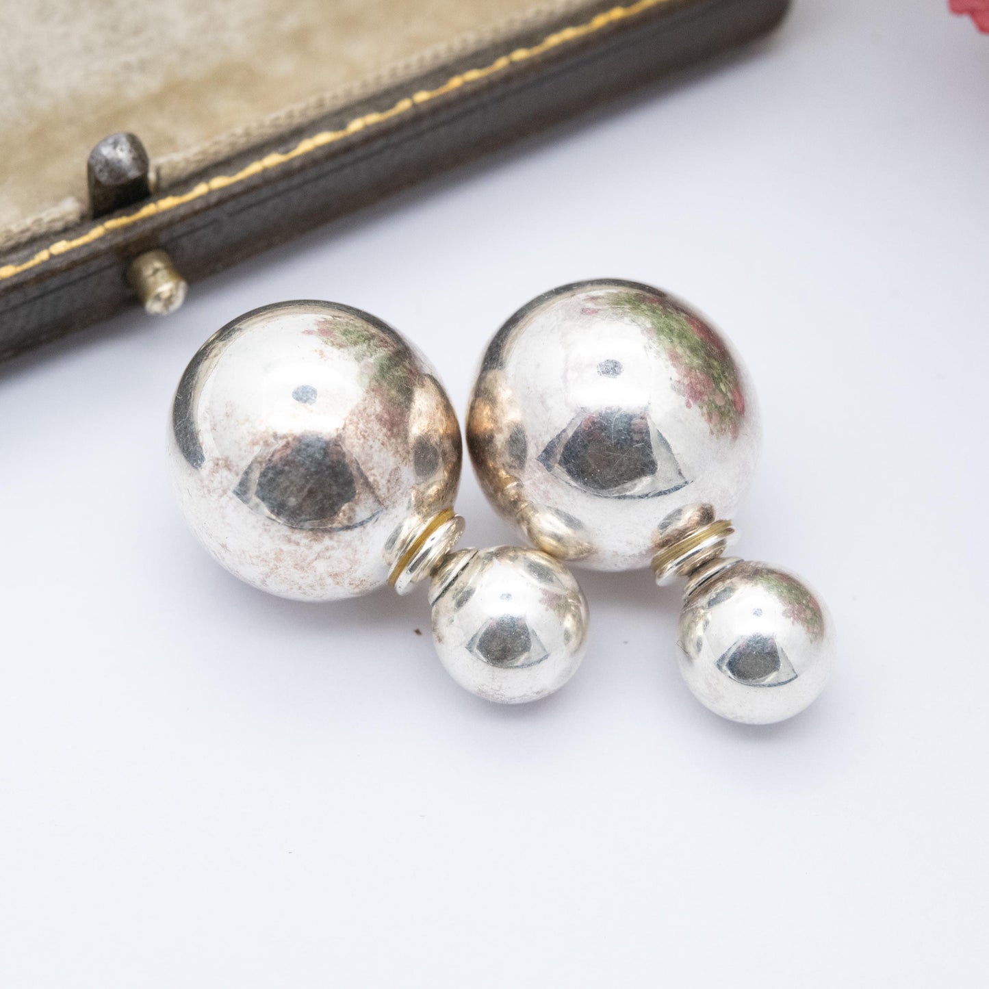 Vintage Sterling Silver Chunky Ball Earrings - Minimalist Sphere Design | Everyday Silver Earrings | Gift for Her