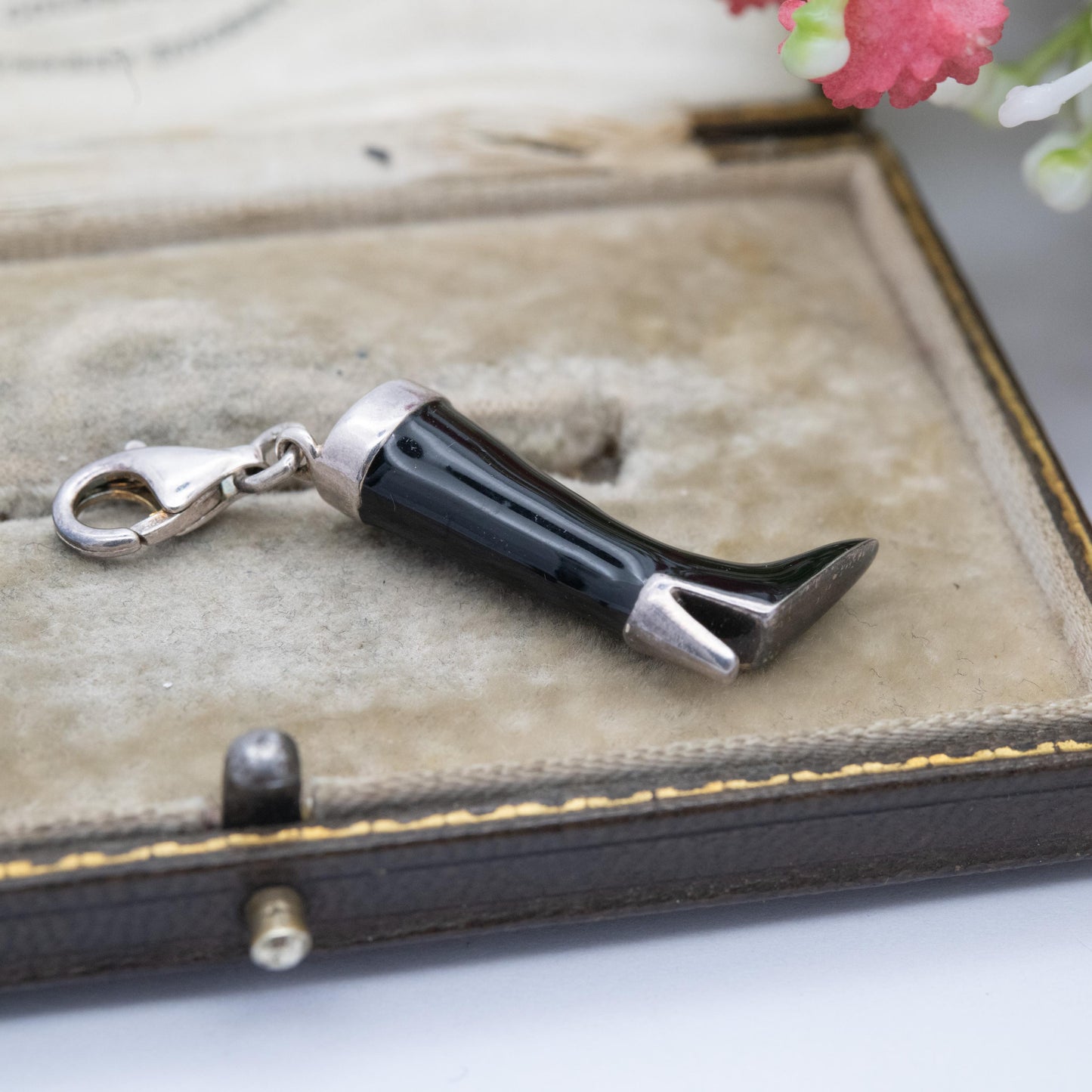 Sterling Silver Black Enamel High Heel Boot Charm Pendant - Gift for Charm Bracelet Necklace