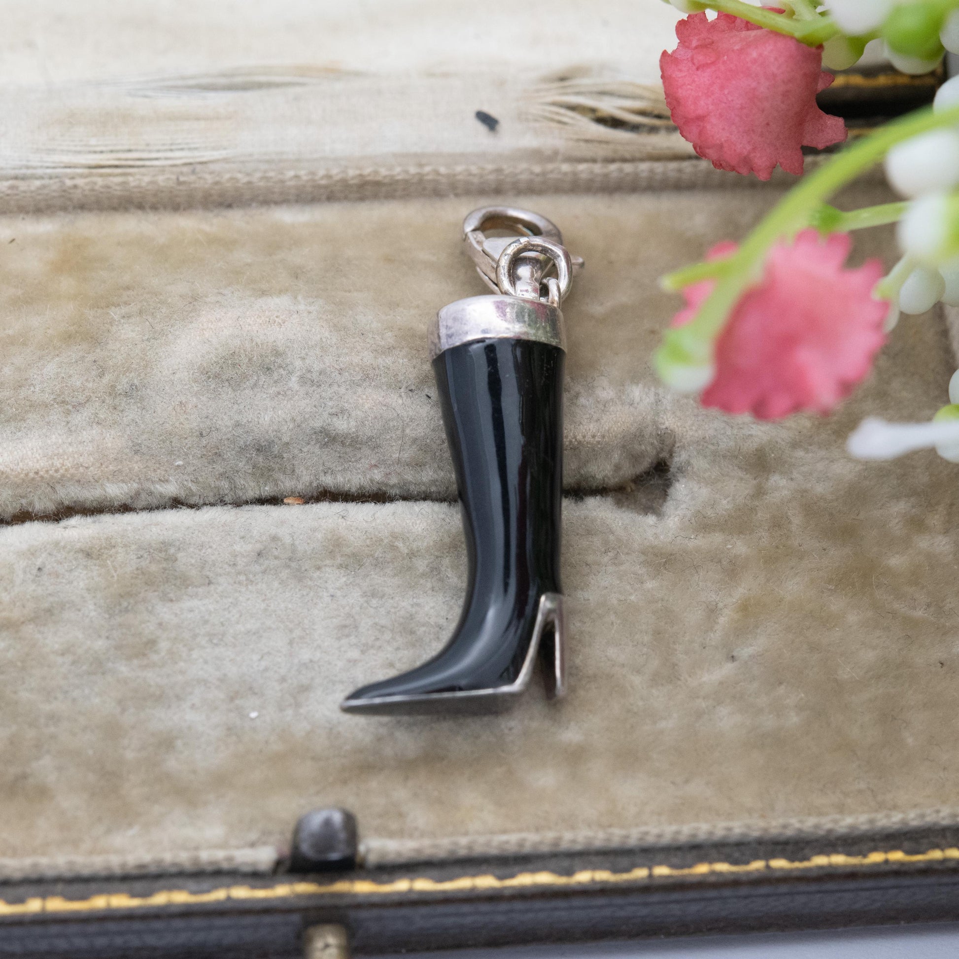 Sterling Silver Black Enamel High Heel Boot Charm Pendant - Gift for Charm Bracelet Necklace