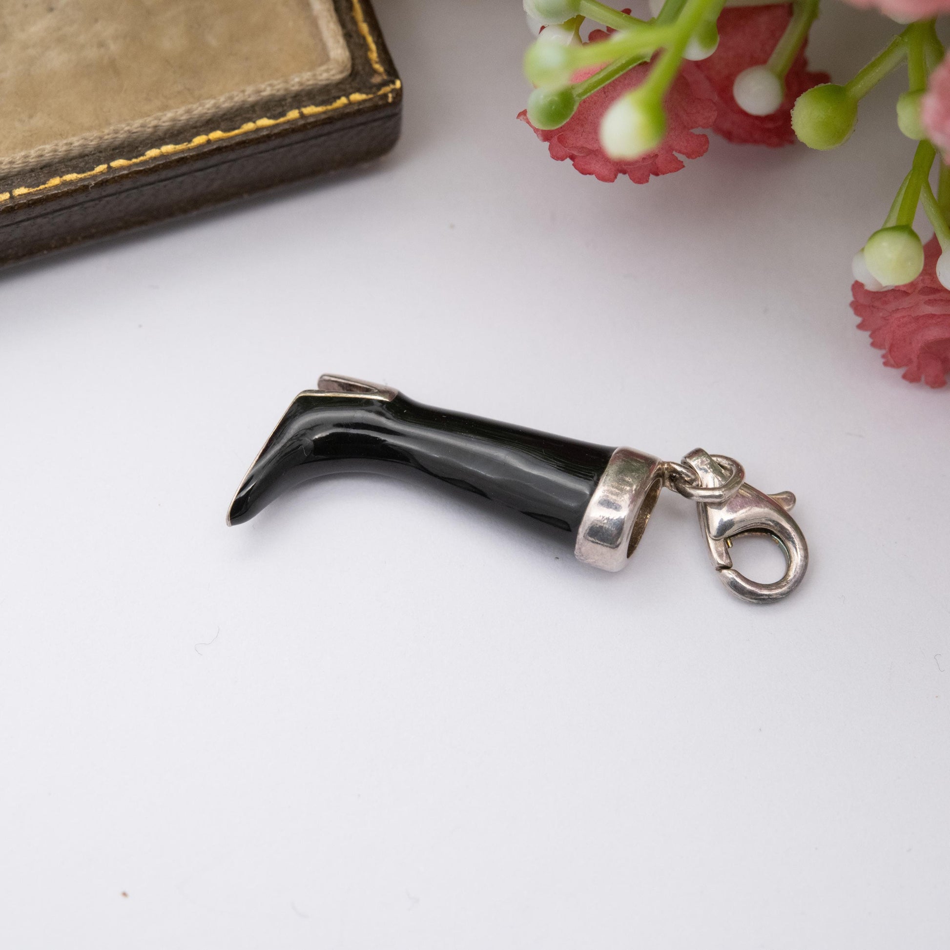 Sterling Silver Black Enamel High Heel Boot Charm Pendant - Gift for Charm Bracelet Necklace
