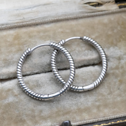 Pandora Sterling Silver Hoop Earrings - Textured Charm Hoops | Everyday Jewellery Gift for Her