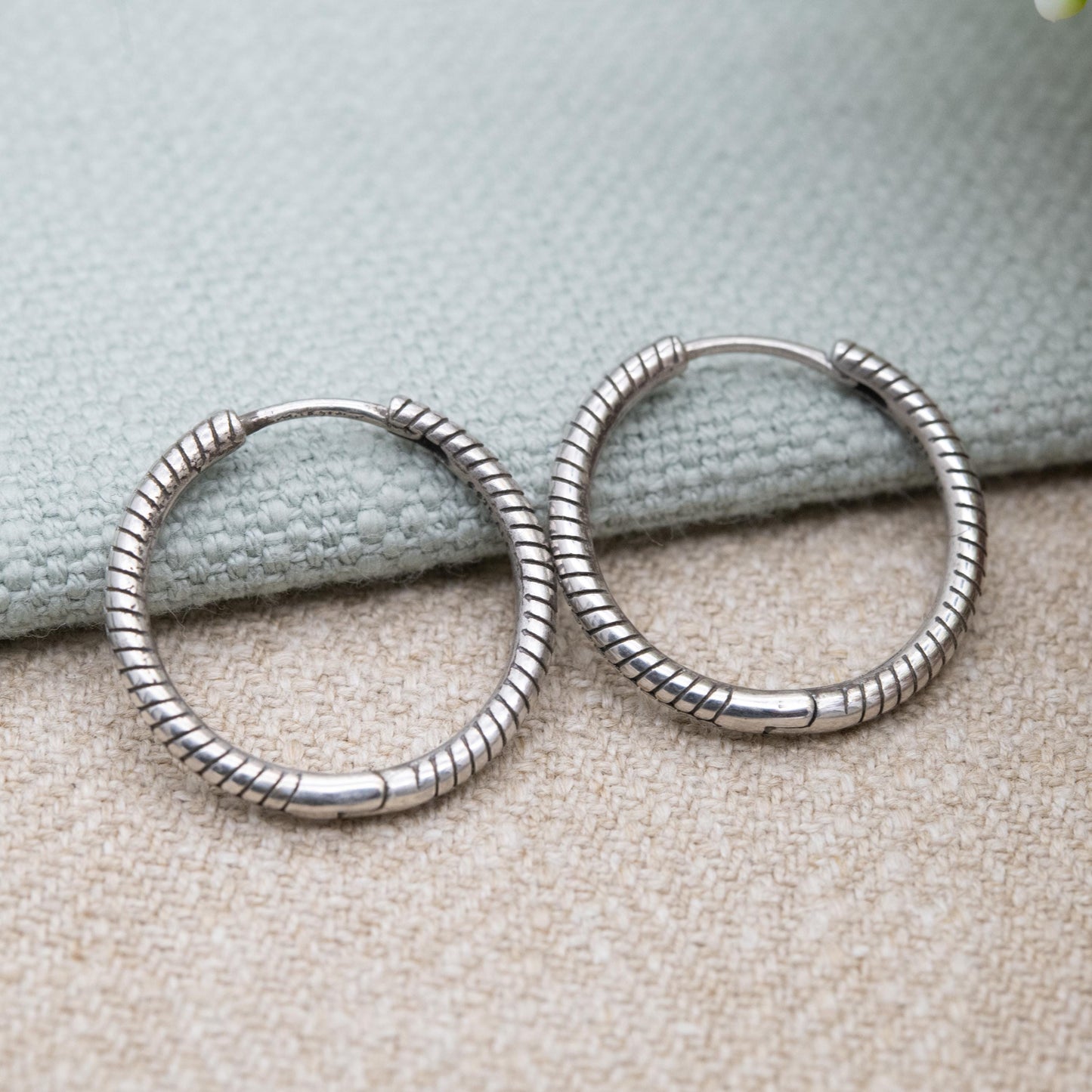 Pandora Sterling Silver Hoop Earrings - Textured Charm Hoops | Everyday Jewellery Gift for Her