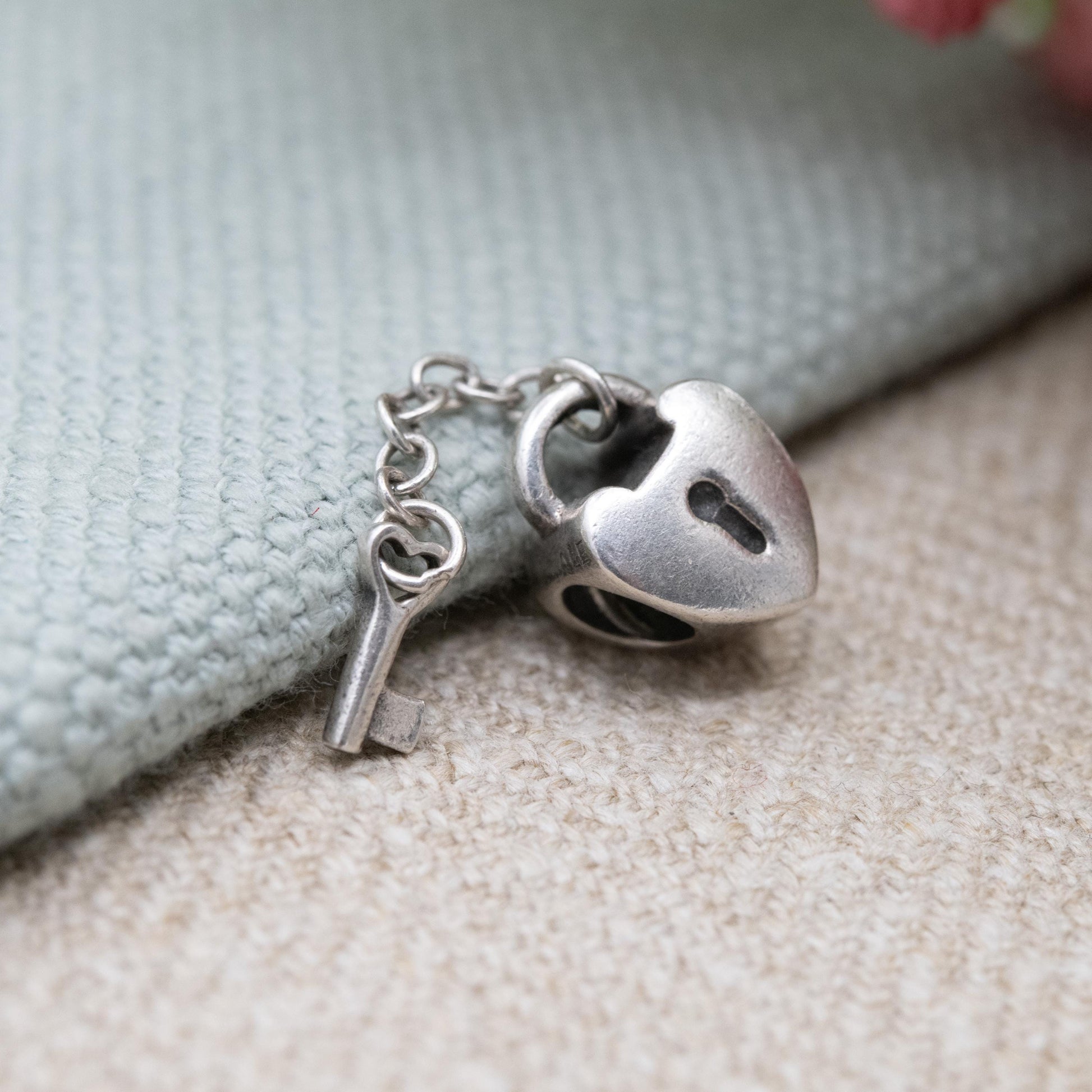 Pandora Sterling Silver Love Heart Lock and Key Charm Pendant - Designer Gift for Charm Bracelet