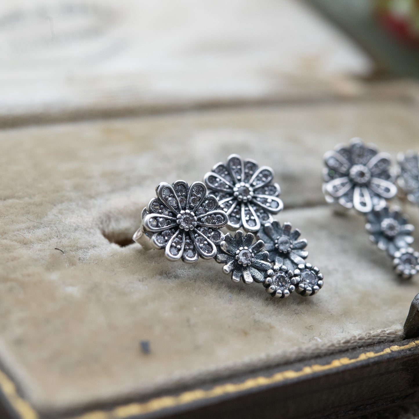 Pandora Sterling Silver Clear Stone Flower Stud Earrings - Designer Gift for Her