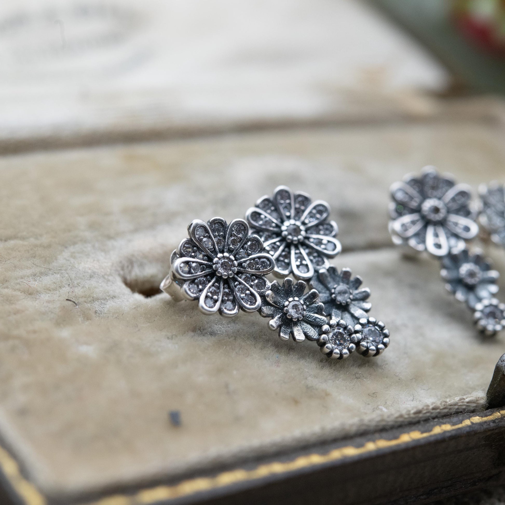 Pandora Sterling Silver Clear Stone Flower Stud Earrings - Designer Gift for Her