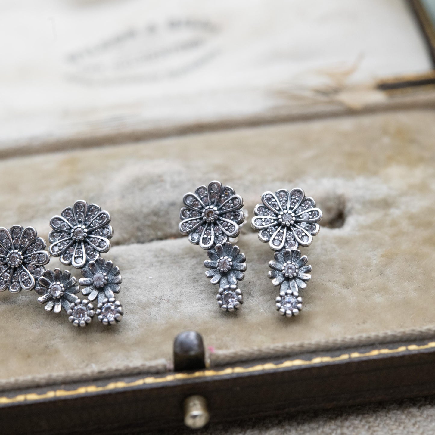 Pandora Sterling Silver Clear Stone Flower Stud Earrings - Designer Gift for Her