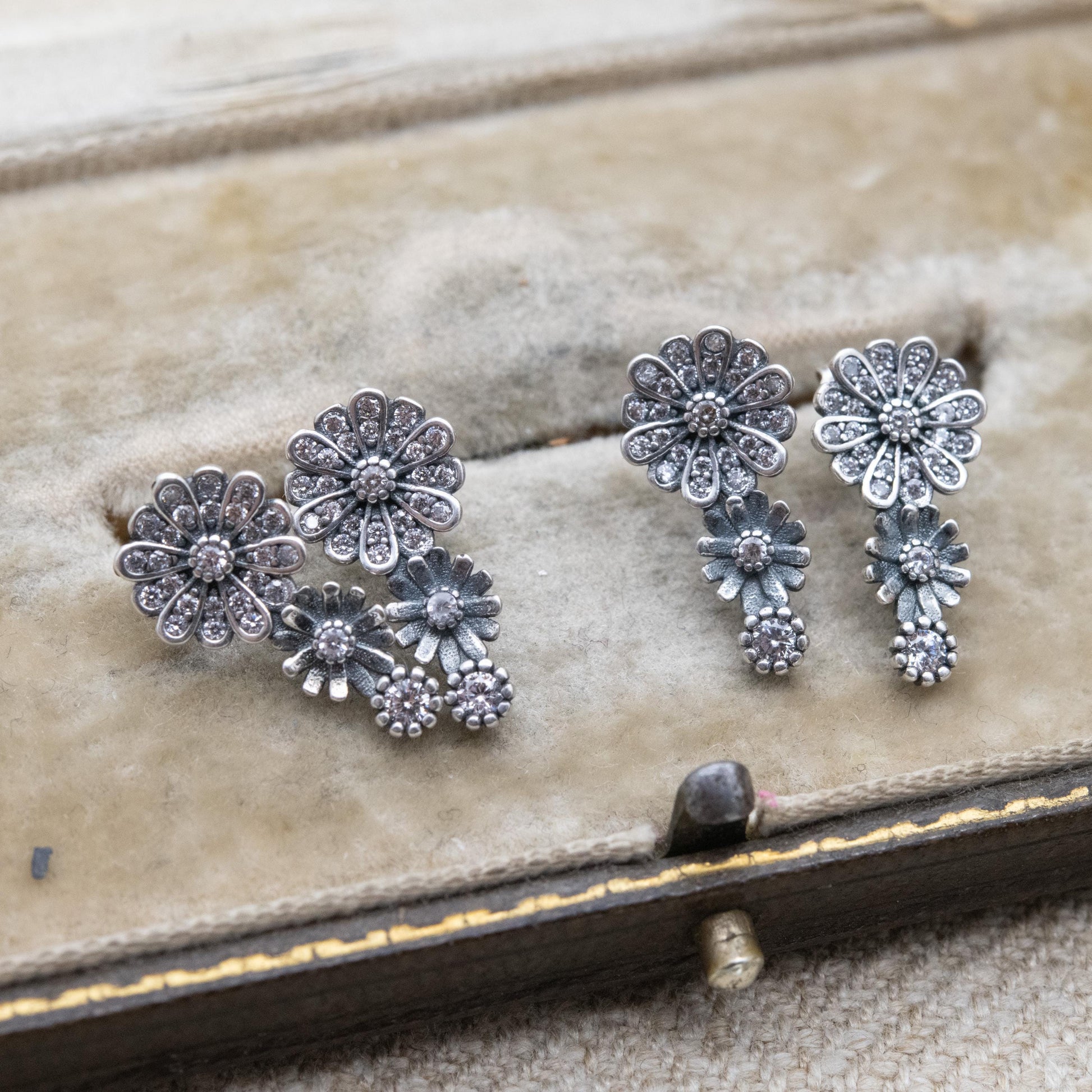 Pandora Sterling Silver Clear Stone Flower Stud Earrings - Designer Gift for Her