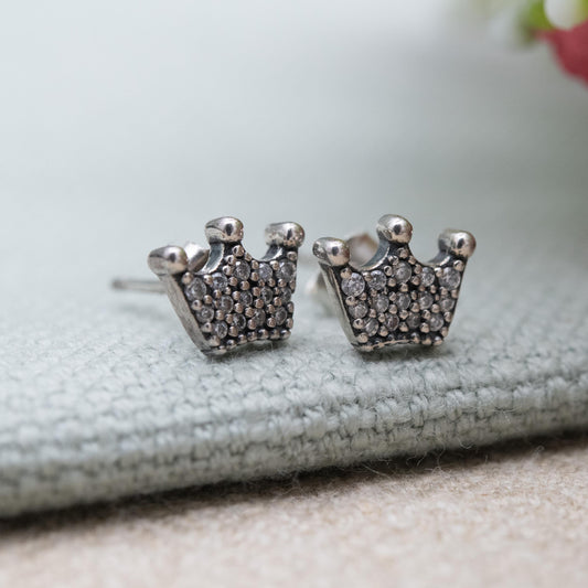 Pandora Sterling Silver Crown Stud Earrings - Clear Stone Jewellery | Designer Gift for Her