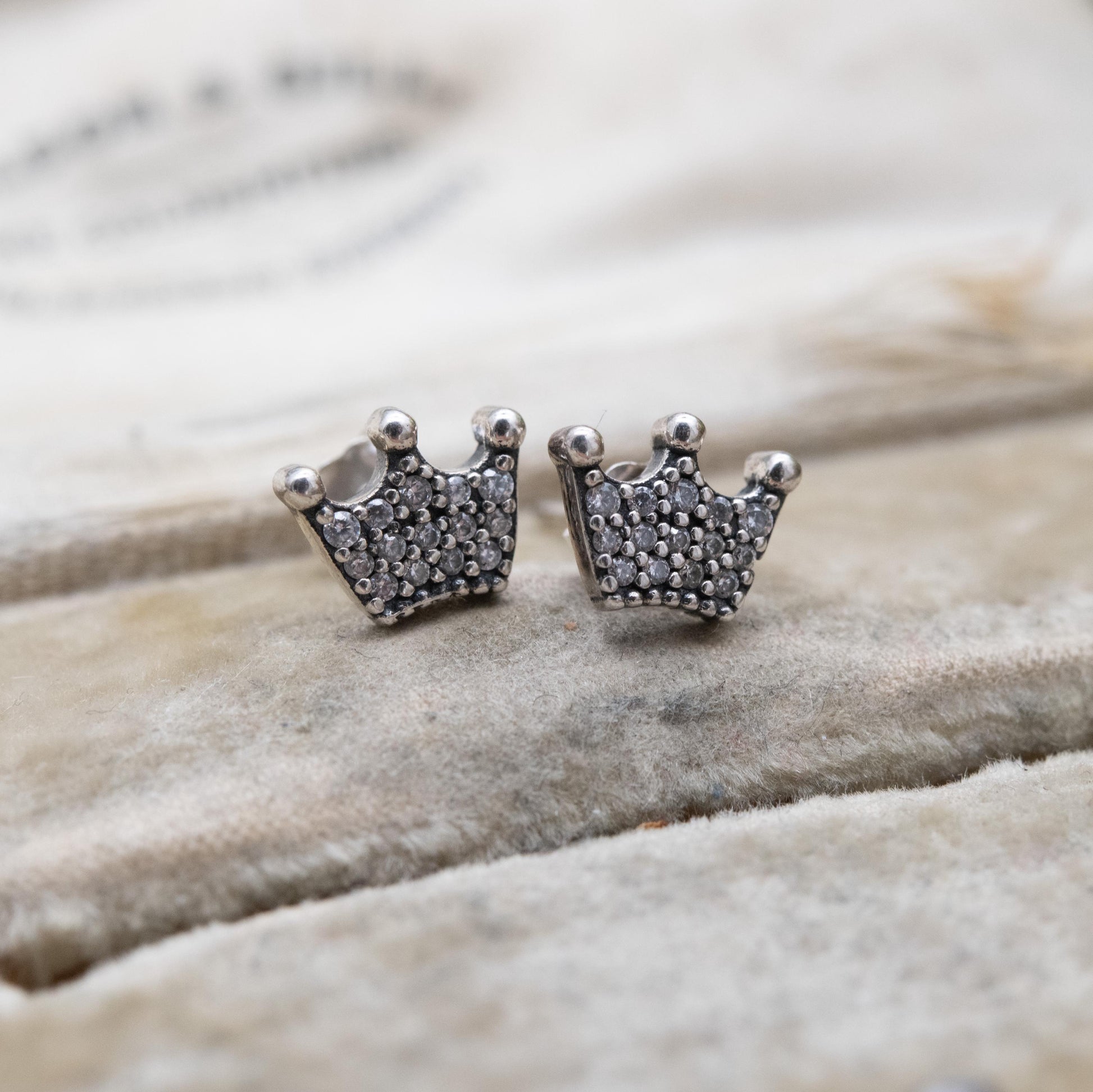 Pandora Sterling Silver Crown Stud Earrings - Clear Stone Jewellery | Designer Gift for Her