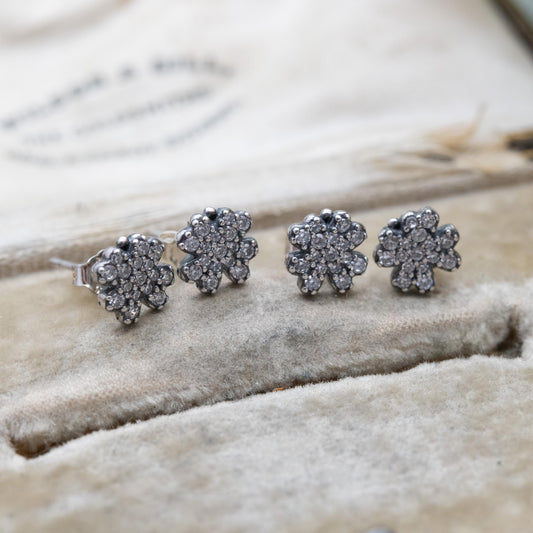 Pandora Sterling Silver Clear Stone Flower Stud Earrings - Designer Gift for Her