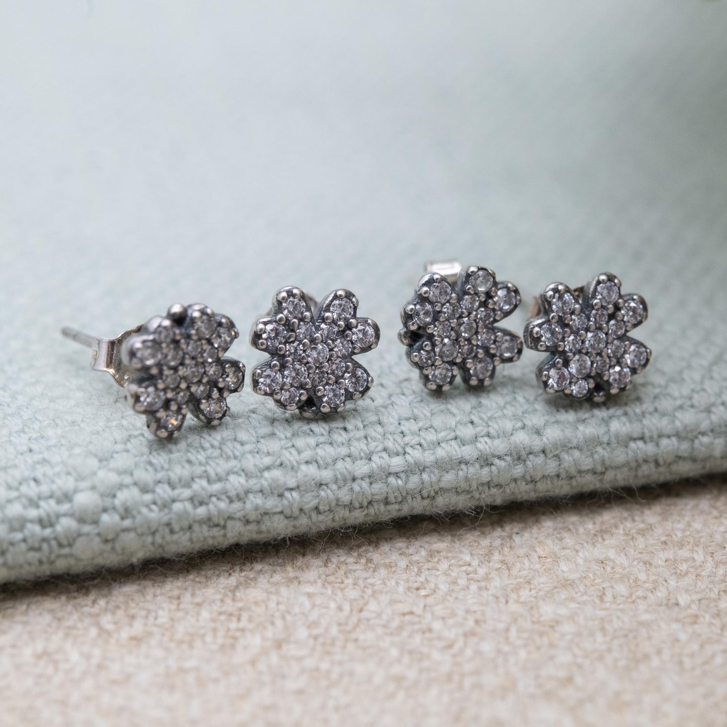 Pandora Sterling Silver Clear Stone Flower Stud Earrings - Designer Gift for Her