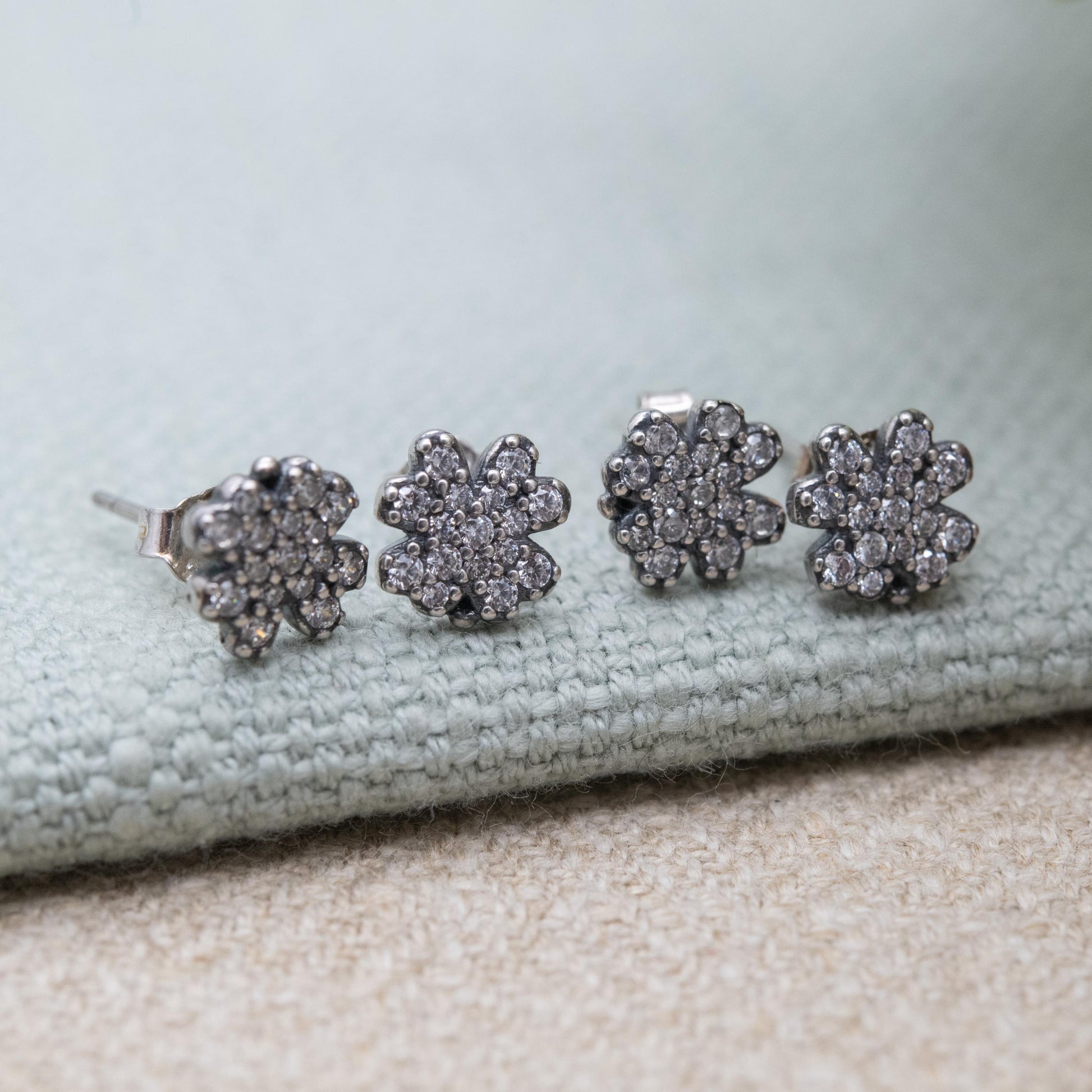 Pandora Sterling Silver Clear Stone Flower Stud Earrings - Designer Gift for Her