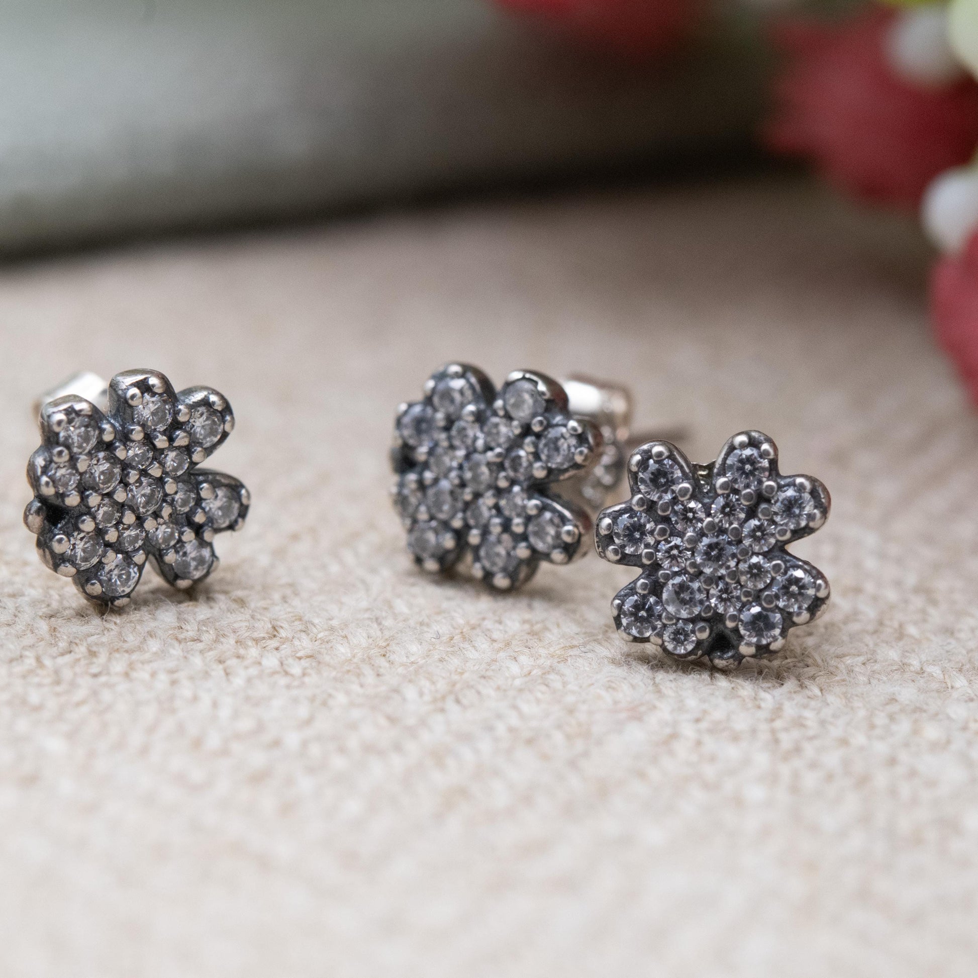 Pandora Sterling Silver Clear Stone Flower Stud Earrings - Designer Gift for Her