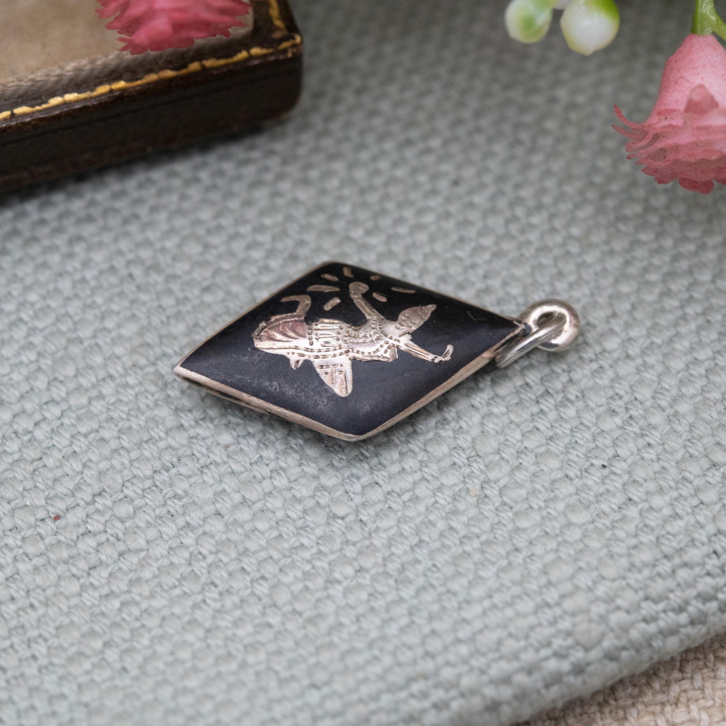 Vintage Siam Sterling Silver Niello Pendant - Mekala Goddess of Lightning | Thailand Silver | Gift for Necklace