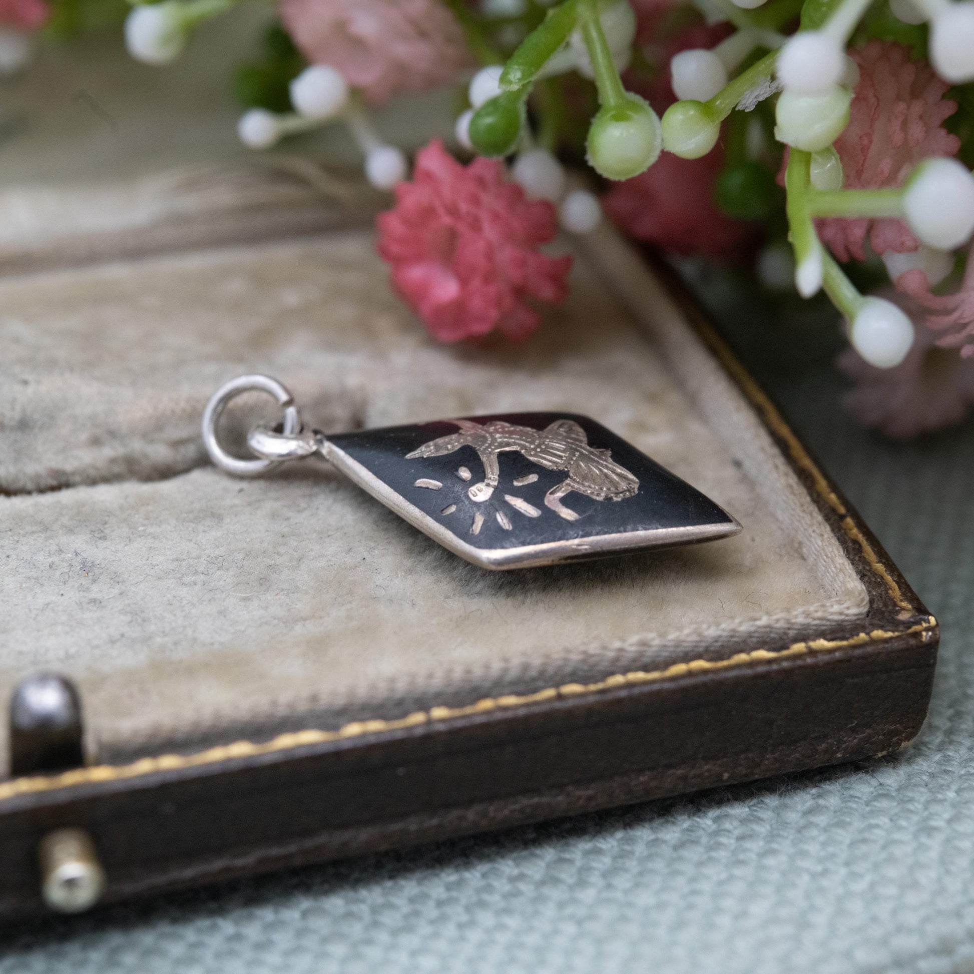 Vintage Siam Sterling Silver Niello Pendant - Mekala Goddess of Lightning | Thailand Silver | Gift for Necklace