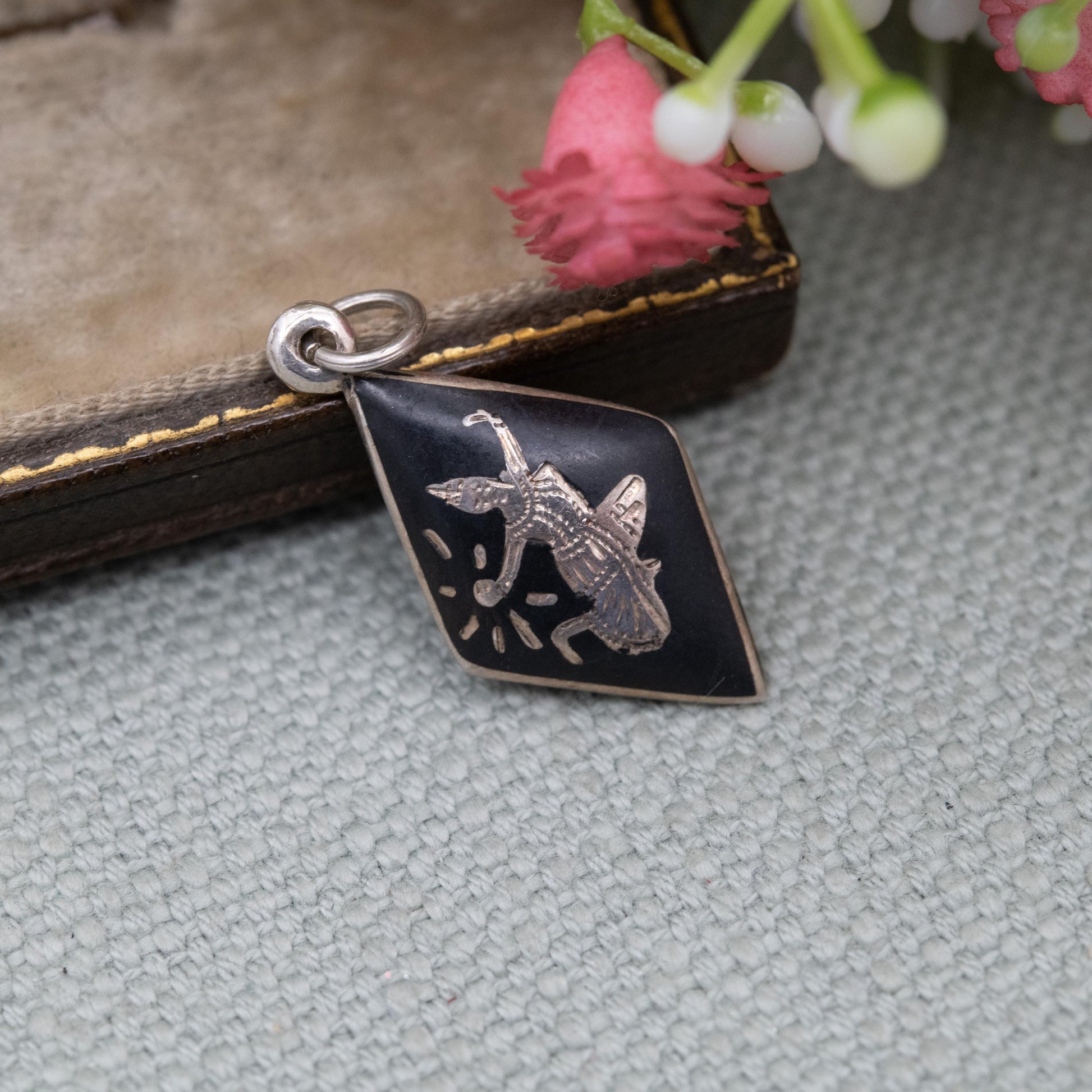 Vintage Siam Sterling Silver Niello Pendant - Mekala Goddess of Lightning | Thailand Silver | Gift for Necklace