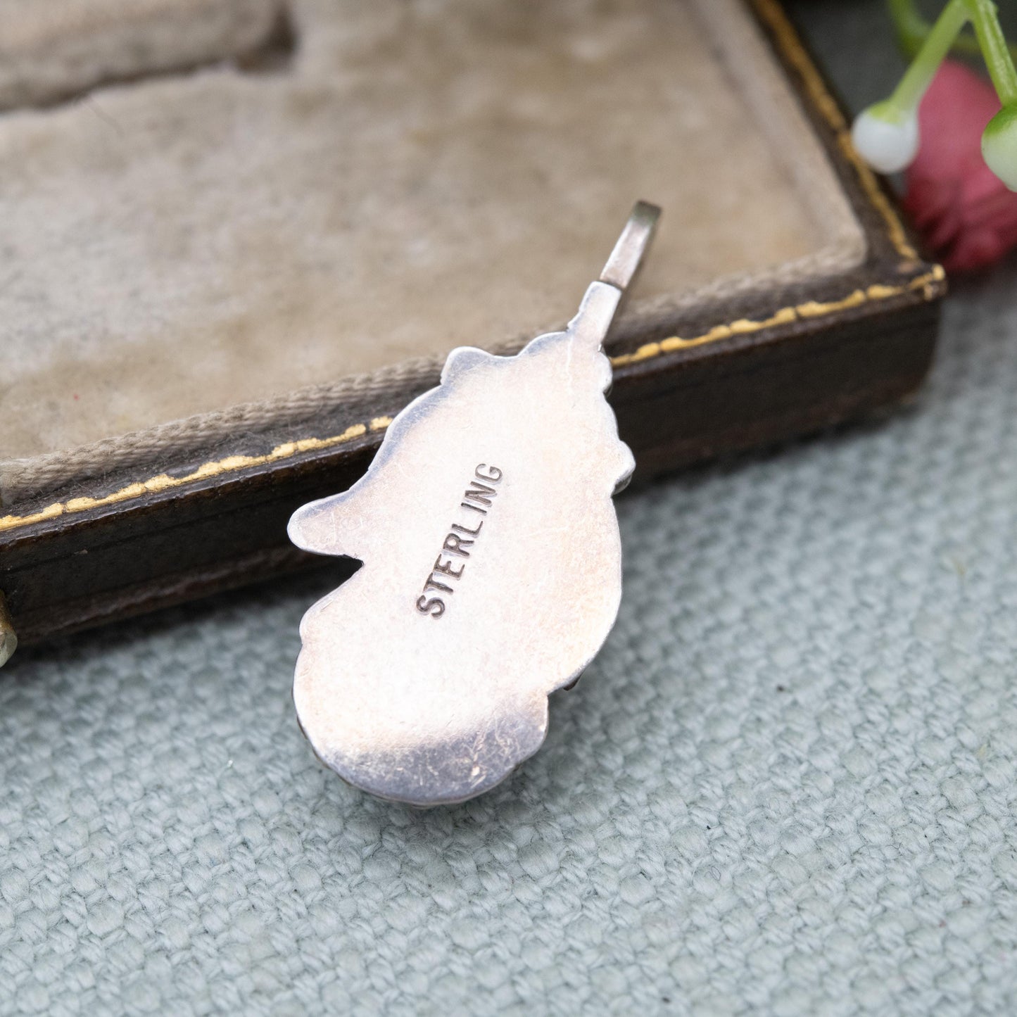 Vintage Navajo Sterling Silver Turquoise Pendant - Cabochon Blue Stone and Flower Design | Gift for Her