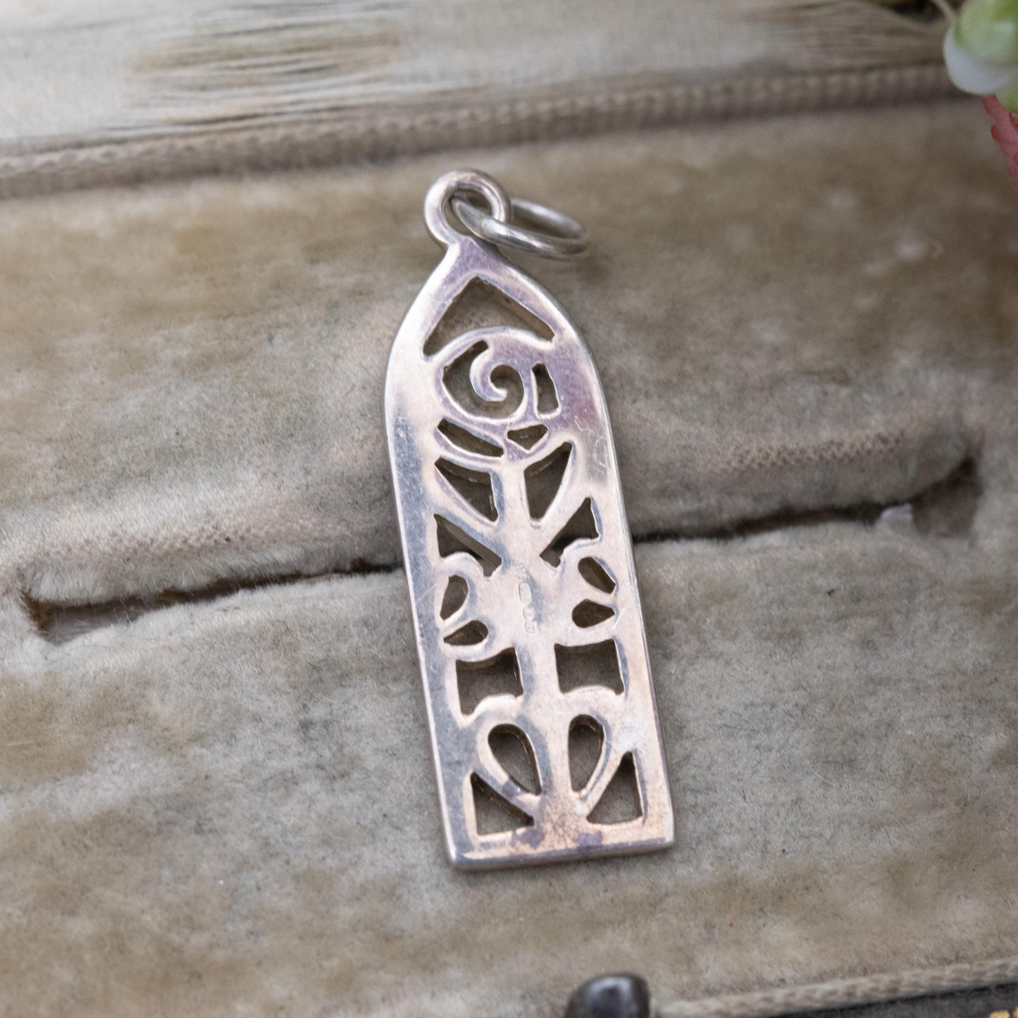 Vintage Sterling Silver Glasgow Rose Flower Openwork Pendant - Celtic Charles Rennie Mackintosh Style