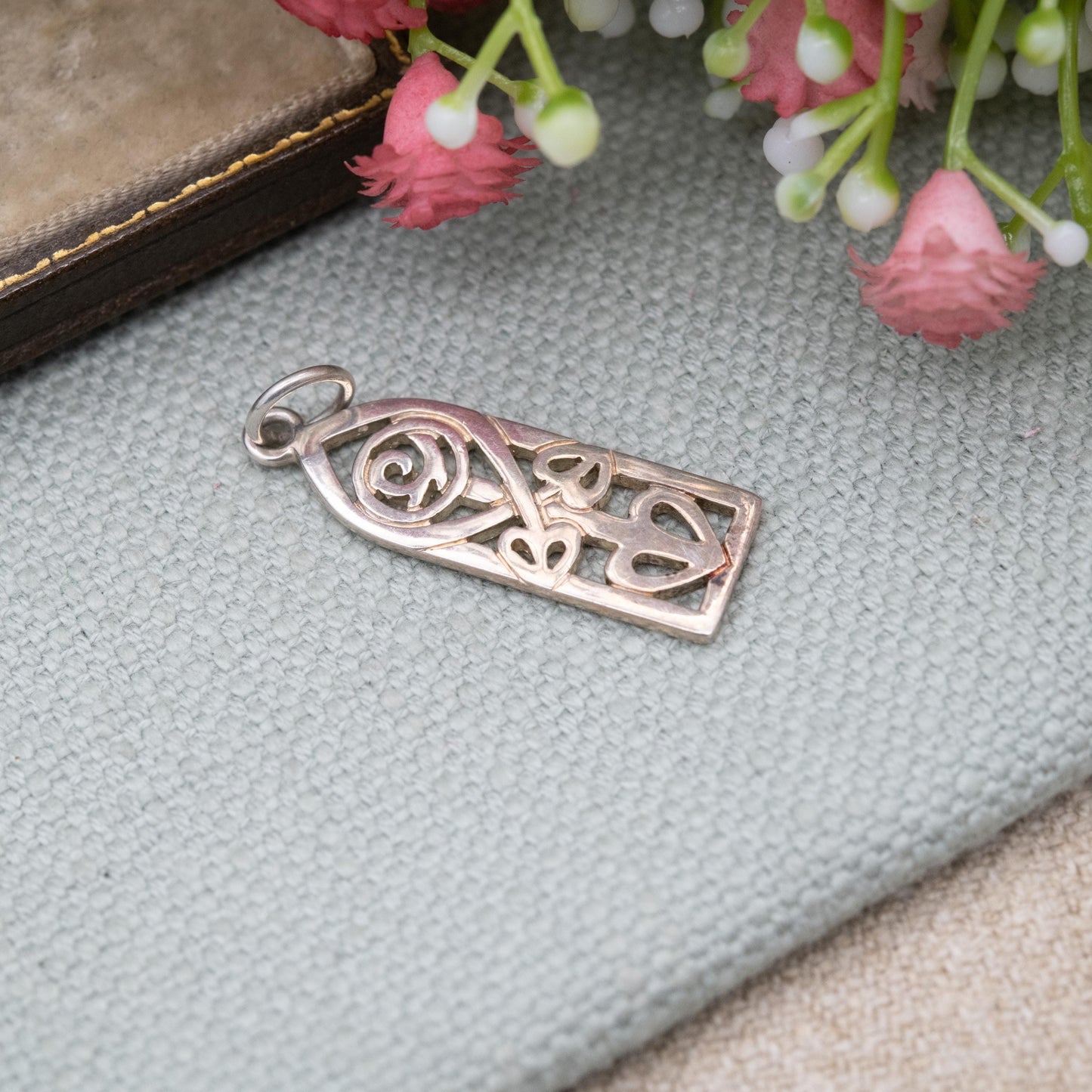 Vintage Sterling Silver Glasgow Rose Flower Openwork Pendant - Celtic Charles Rennie Mackintosh Style