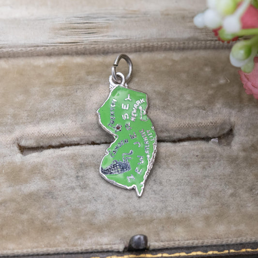 Vintage Sterling Silver Enamel New Jersey Charm Pendant - American State Souvenir Gift for Charm Bracelet