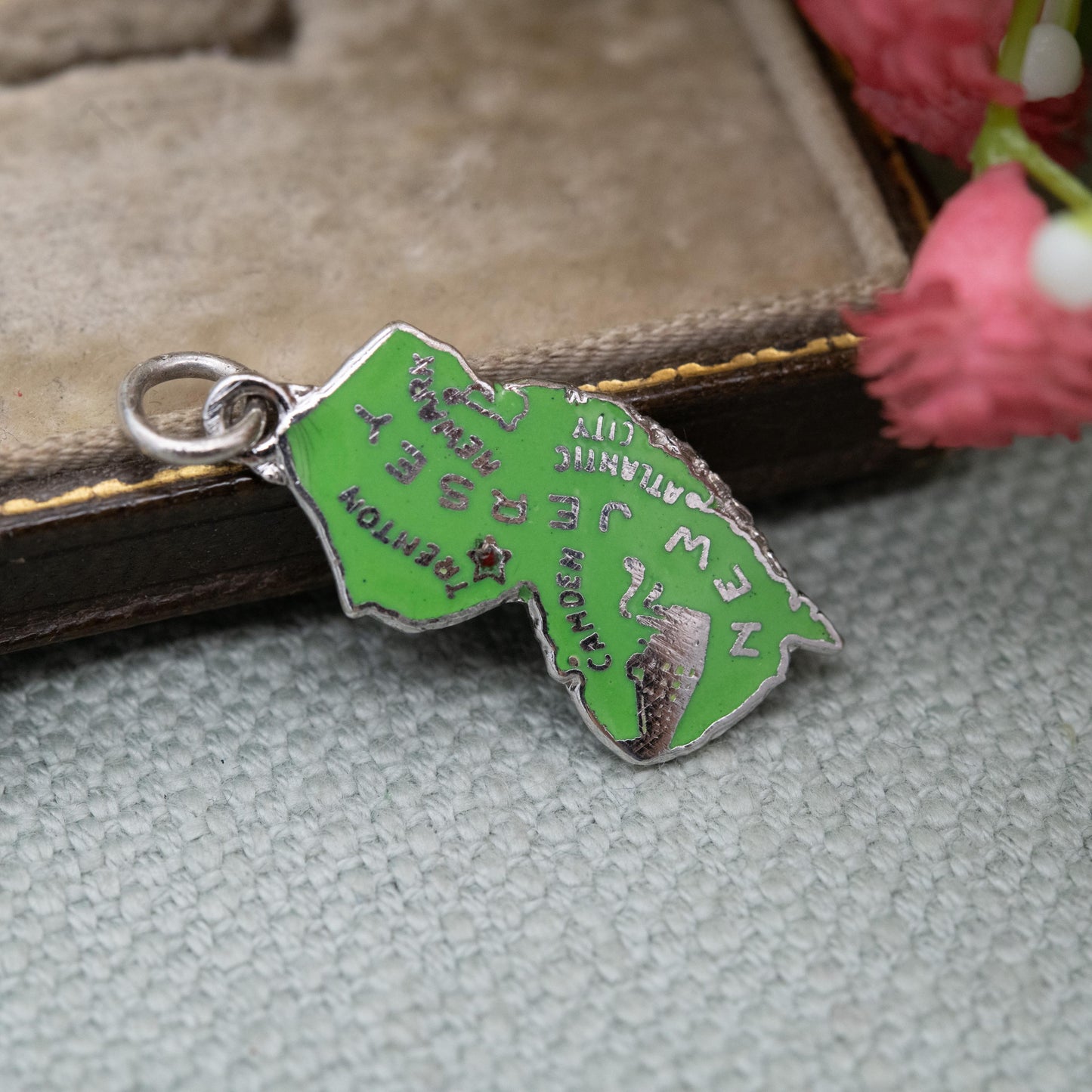 Vintage Sterling Silver Enamel New Jersey Charm Pendant - American State Souvenir Gift for Charm Bracelet