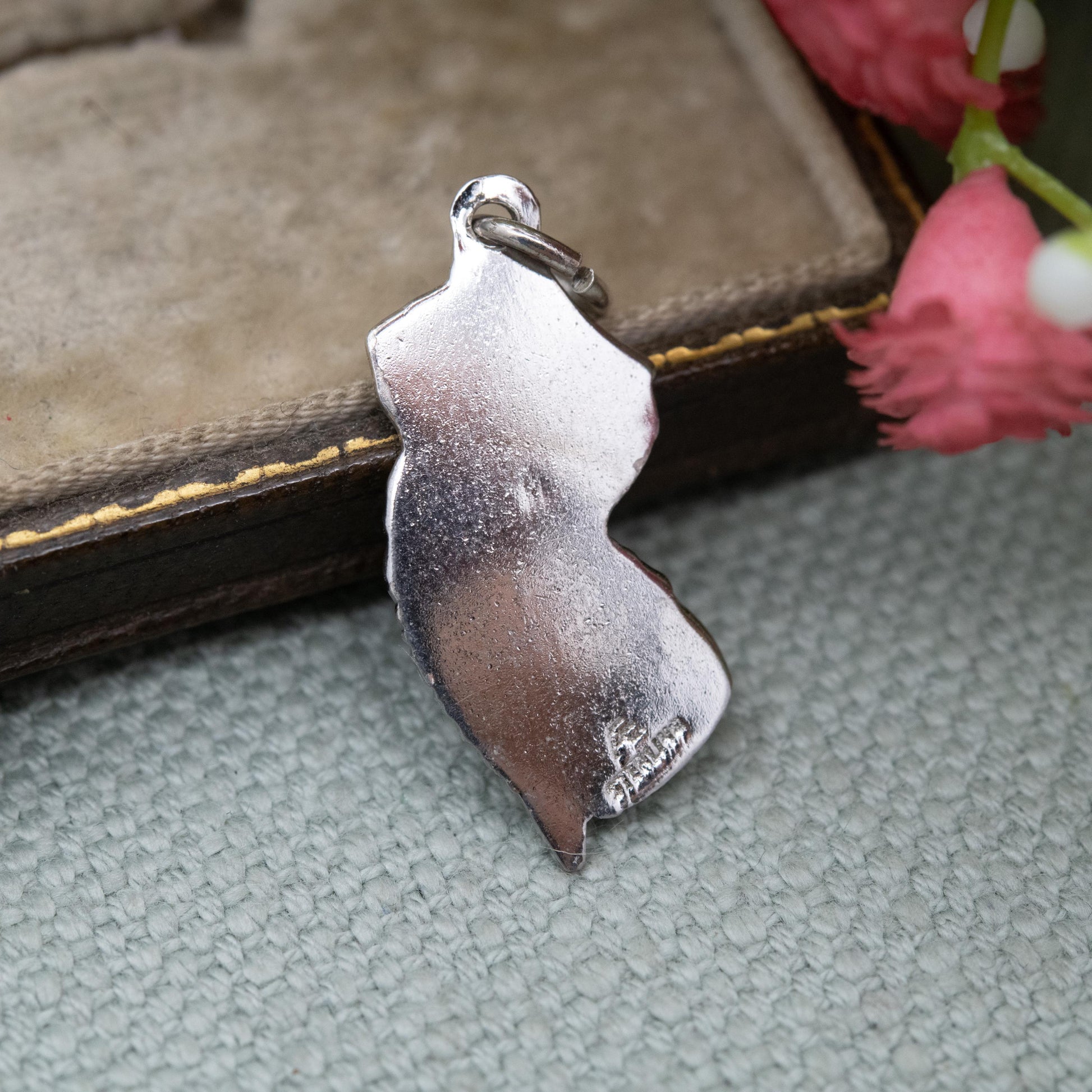 Vintage Sterling Silver Enamel New Jersey Charm Pendant - American State Souvenir Gift for Charm Bracelet