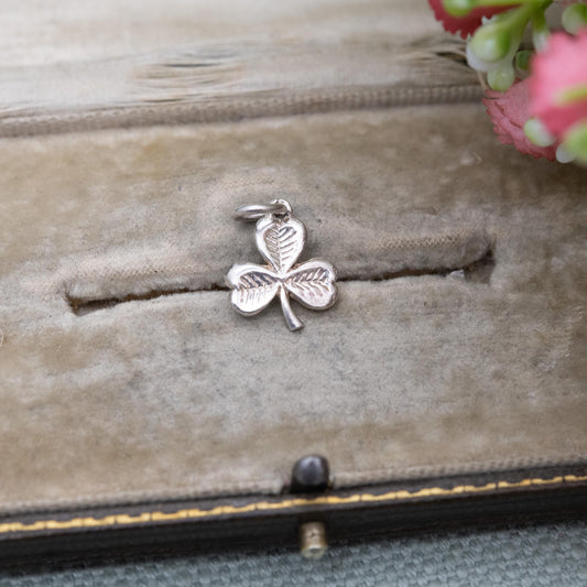 Vintage Silver Shamrock Charm Pendant - Three Leaf Clover Shape | Ireland Souvenir Gift for Charm Bracelet