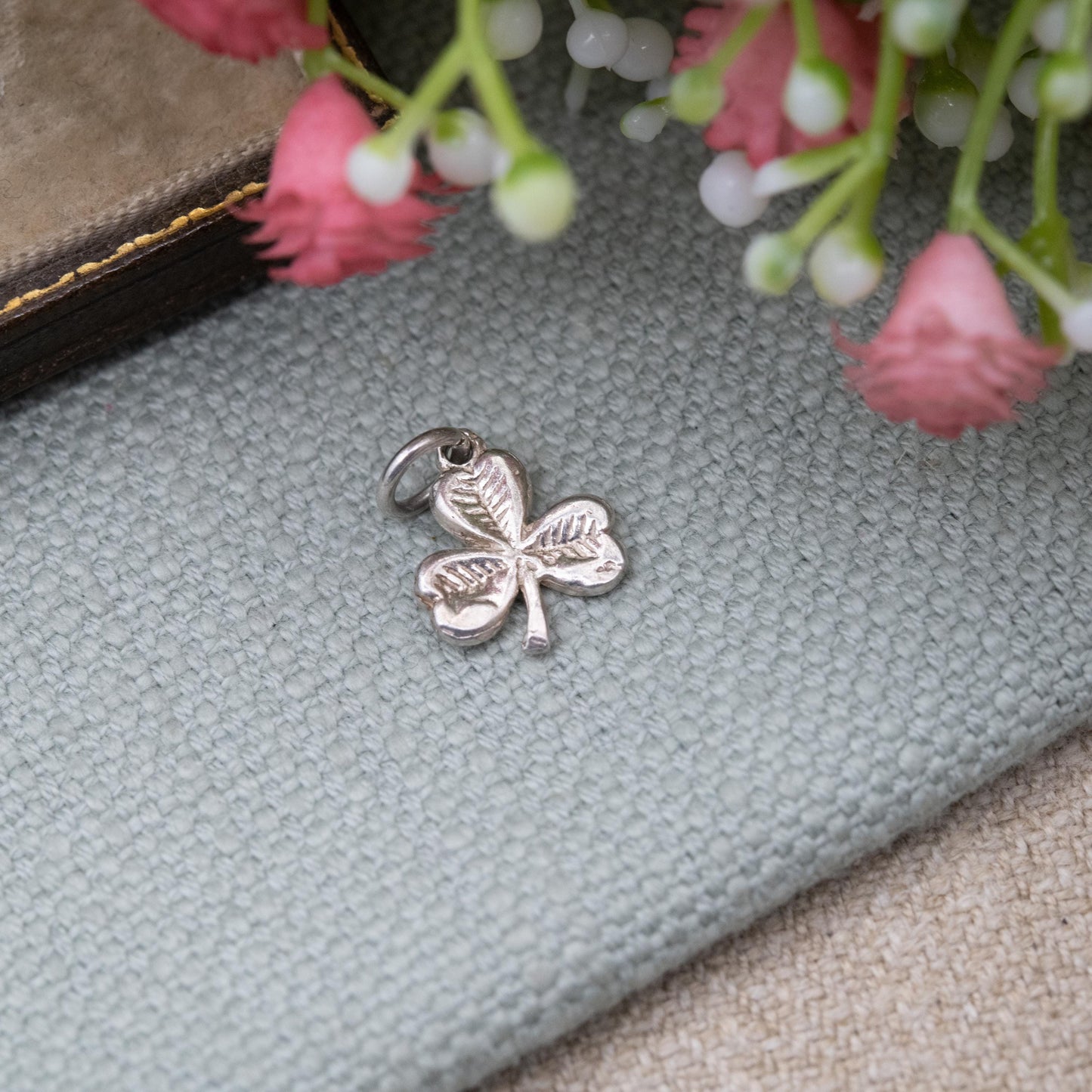 Vintage Silver Shamrock Charm Pendant - Three Leaf Clover Shape | Ireland Souvenir Gift for Charm Bracelet