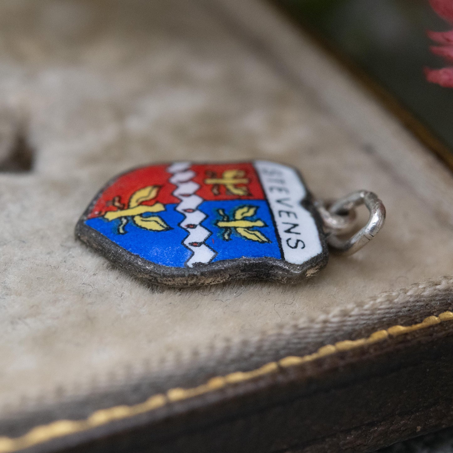 Vintage Silver Plated Enamel Stevens Family Crest Charm Pendant - Surname Heraldic Shield | Gift for Charm Bracelet