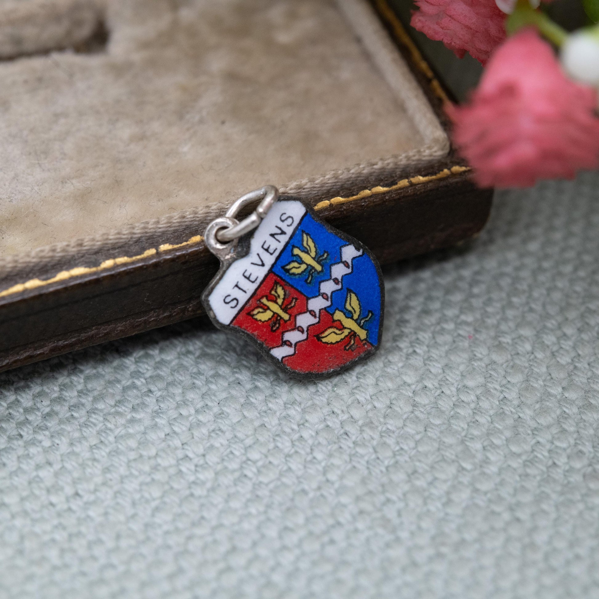 Vintage Silver Plated Enamel Stevens Family Crest Charm Pendant - Surname Heraldic Shield | Gift for Charm Bracelet