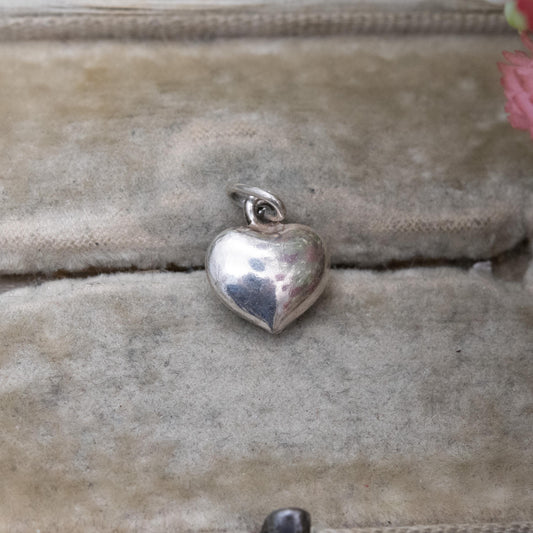 Vintage Silver Love Heart Charm Pendant Charm - Small Puffed Love Heart | Gift for Charm Bracelet