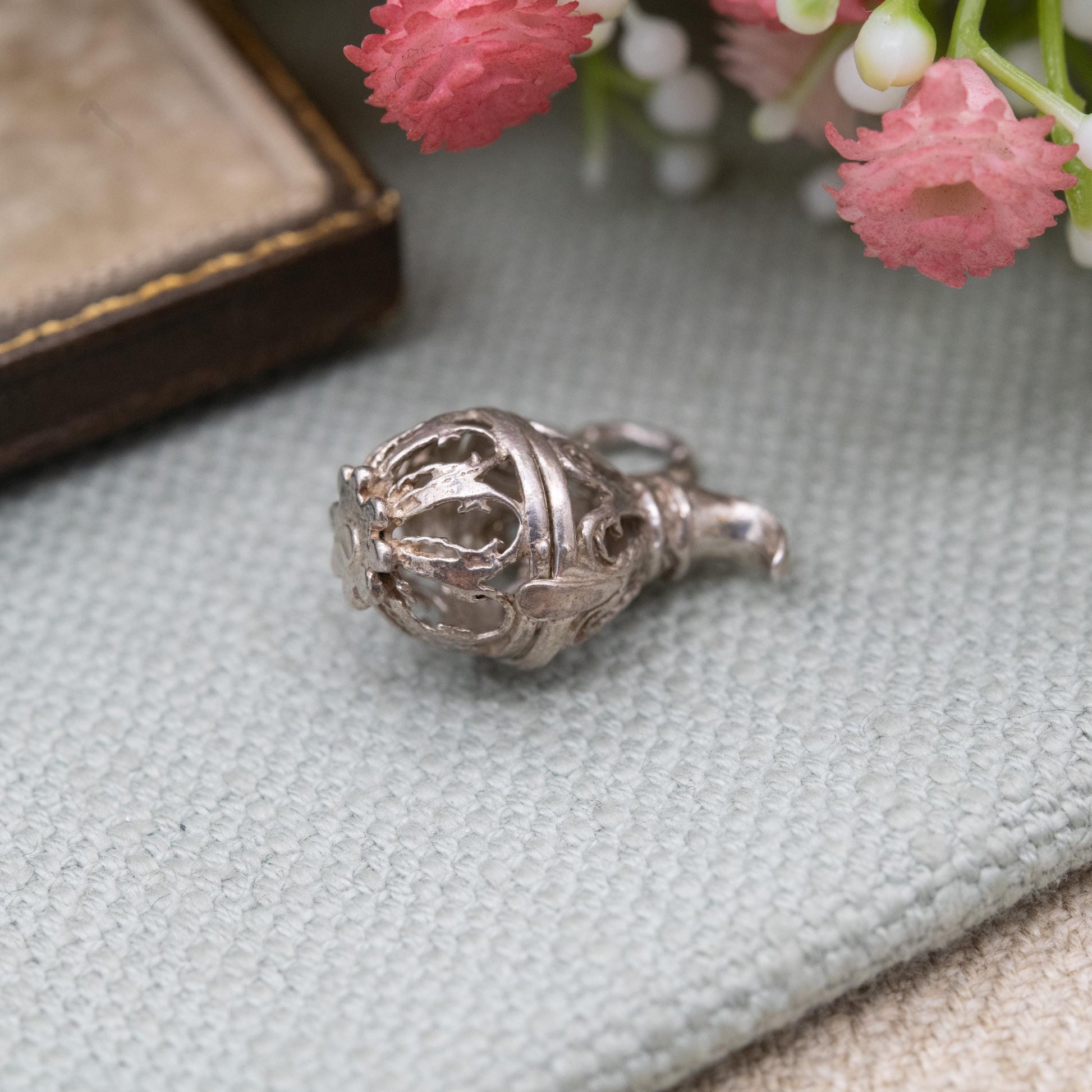 Vintage Silver Opening Jug Charm Pendant - Ornate Openwork Design | Gift for Charm Bracelet