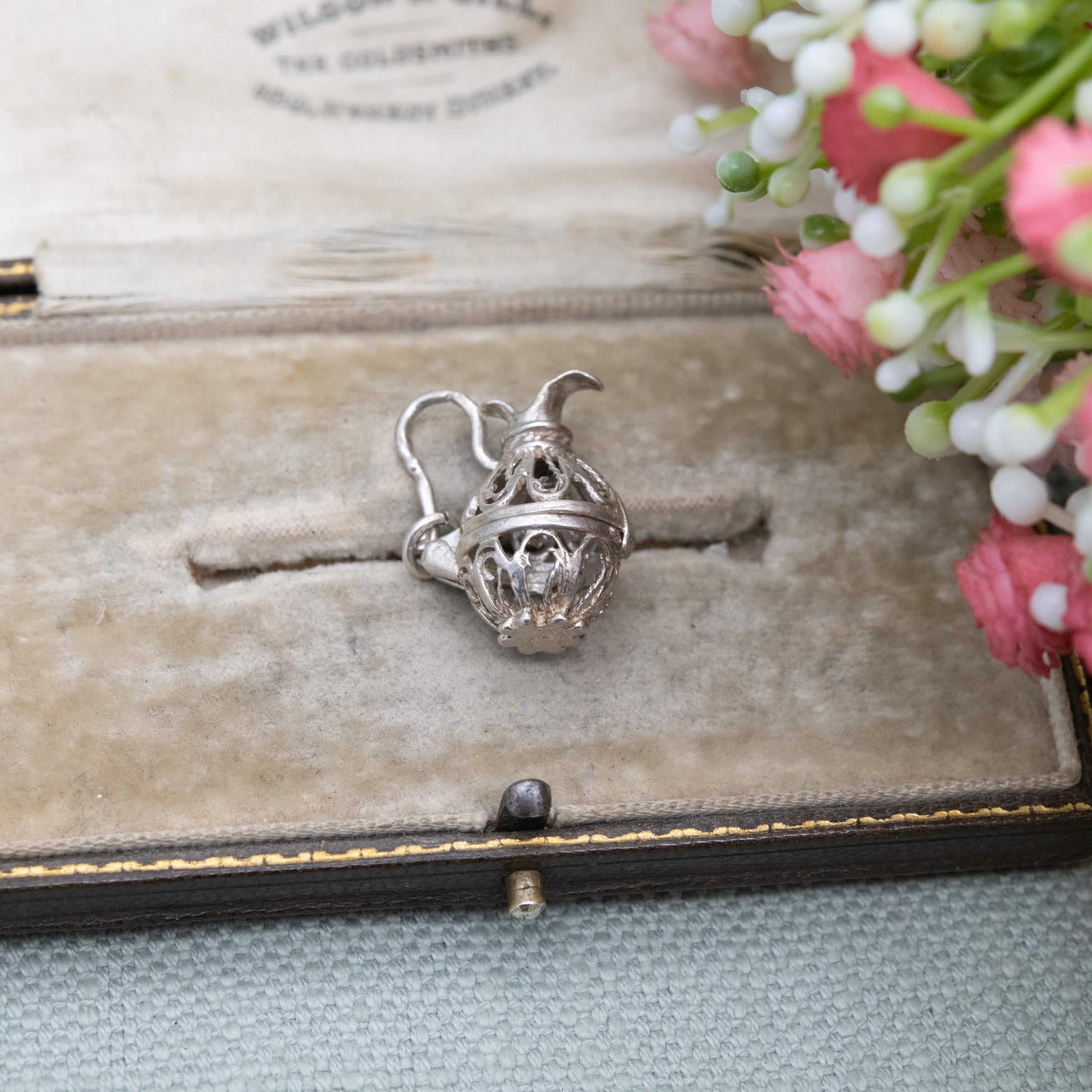 Vintage Silver Opening Jug Charm Pendant - Ornate Openwork Design | Gift for Charm Bracelet