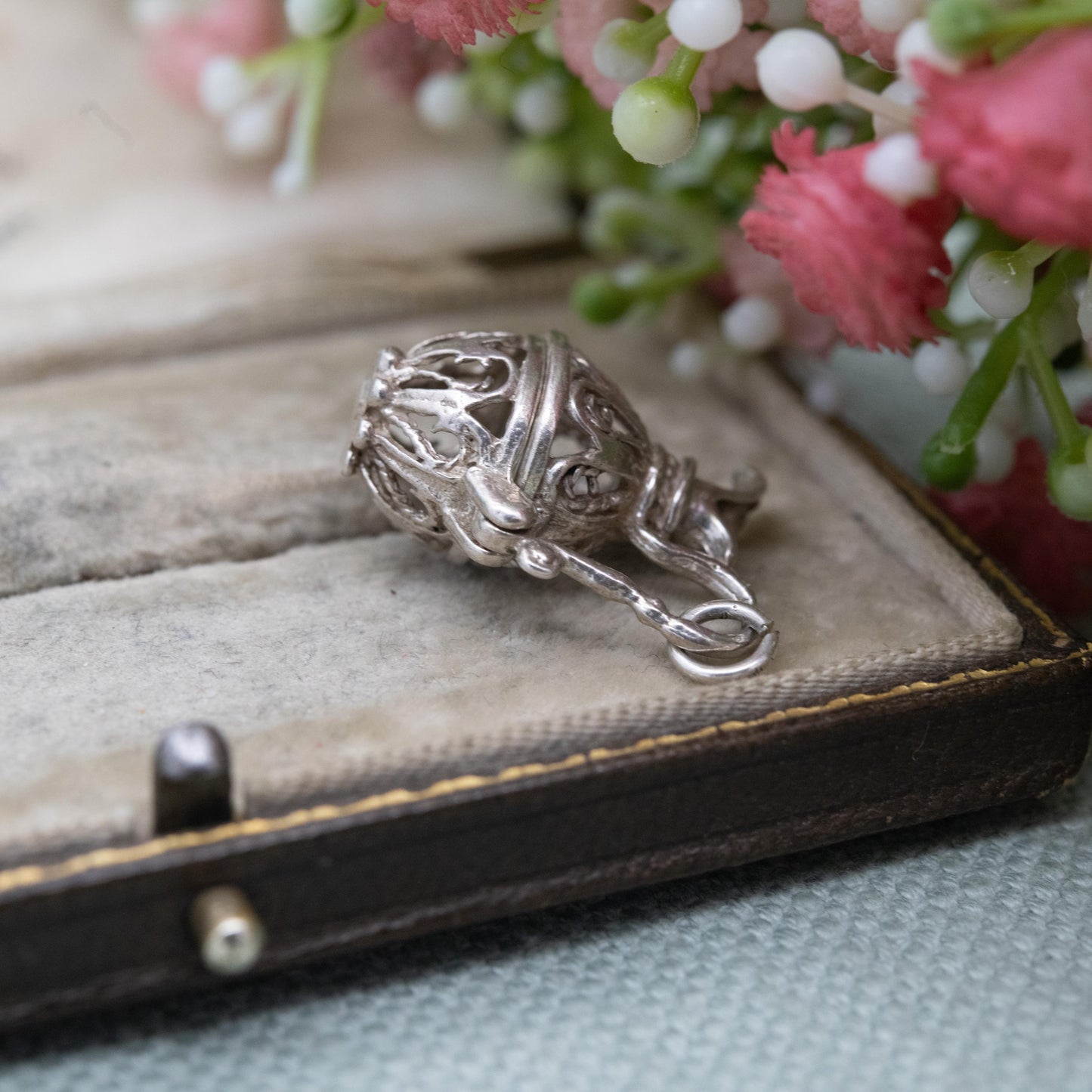 Vintage Silver Opening Jug Charm Pendant - Ornate Openwork Design | Gift for Charm Bracelet