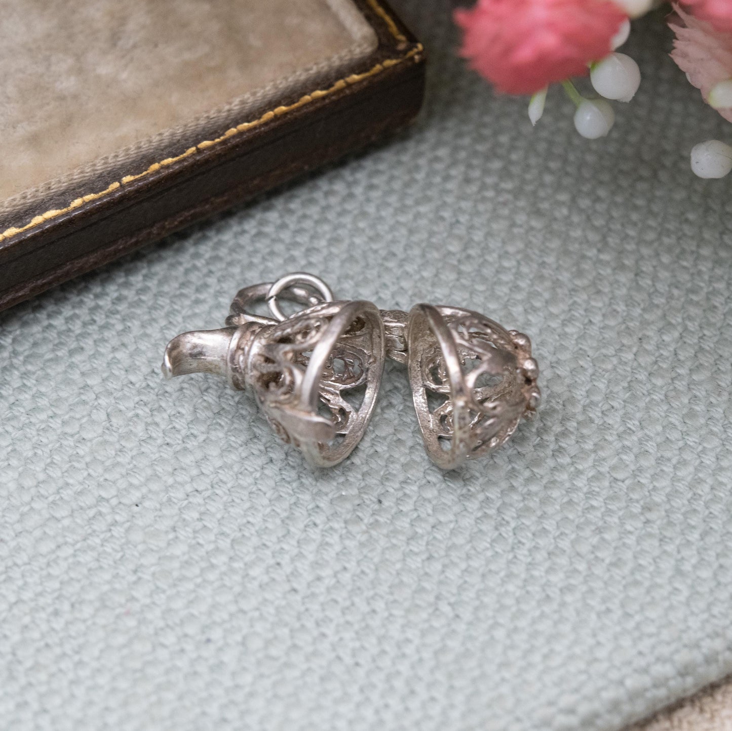 Vintage Silver Opening Jug Charm Pendant - Ornate Openwork Design | Gift for Charm Bracelet