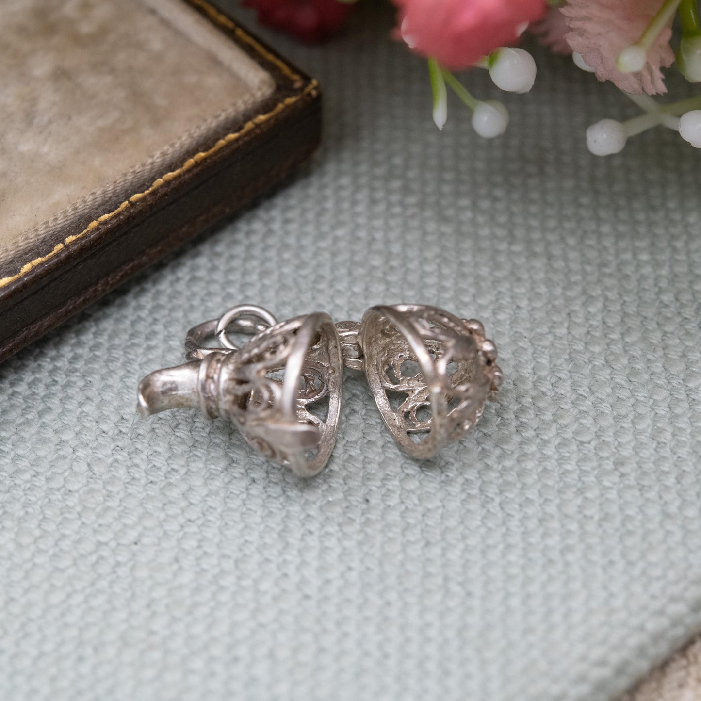 Vintage Silver Opening Jug Charm Pendant - Ornate Openwork Design | Gift for Charm Bracelet