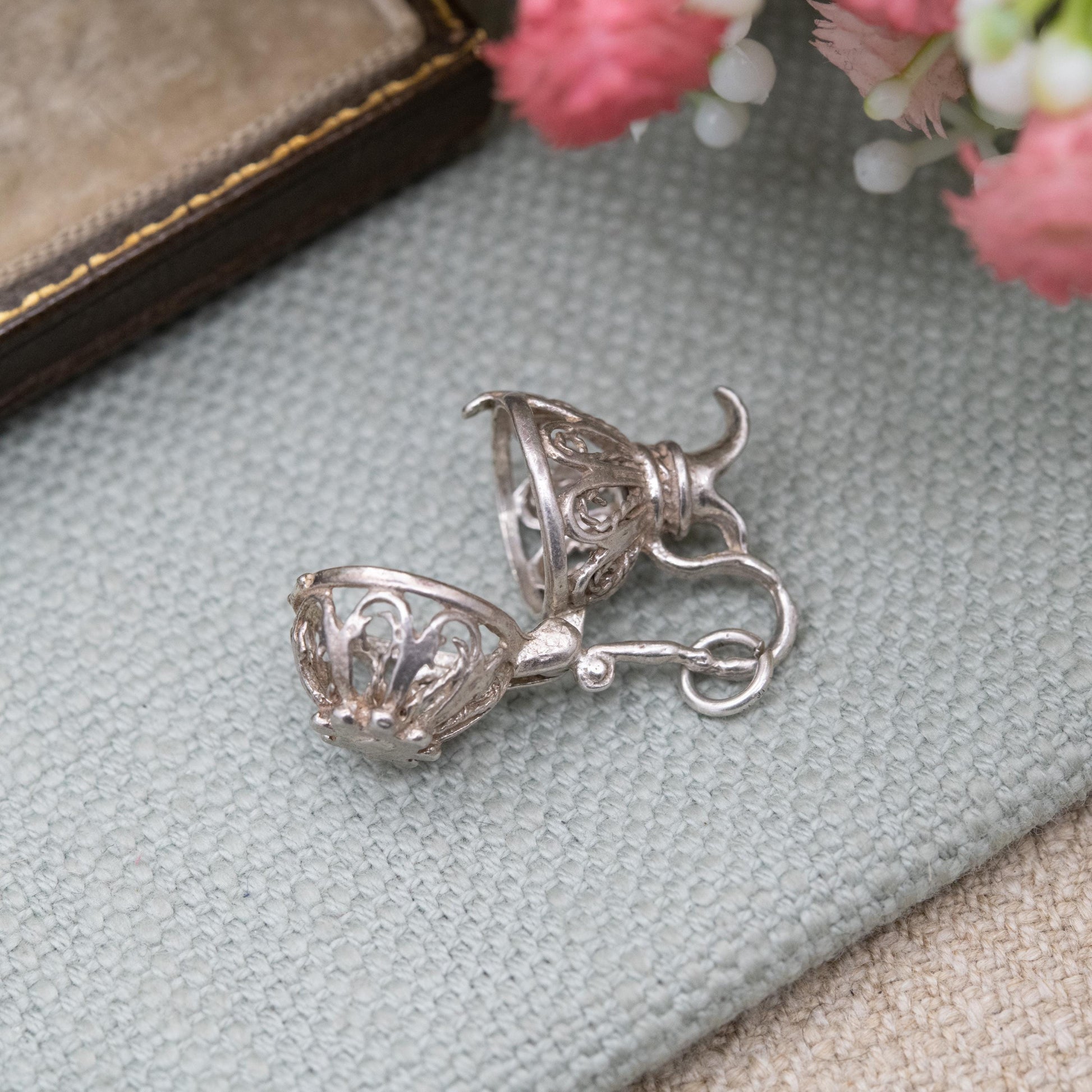 Vintage Silver Opening Jug Charm Pendant - Ornate Openwork Design | Gift for Charm Bracelet