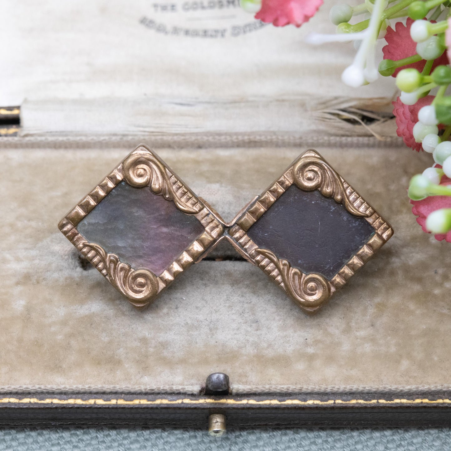 Antique Victorian Rolled Gold Mother of Pearl Brooch - Patent Dated 26 May 1885