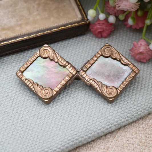 Antique Victorian Rolled Gold Mother of Pearl Brooch - Patent Dated 26 May 1885