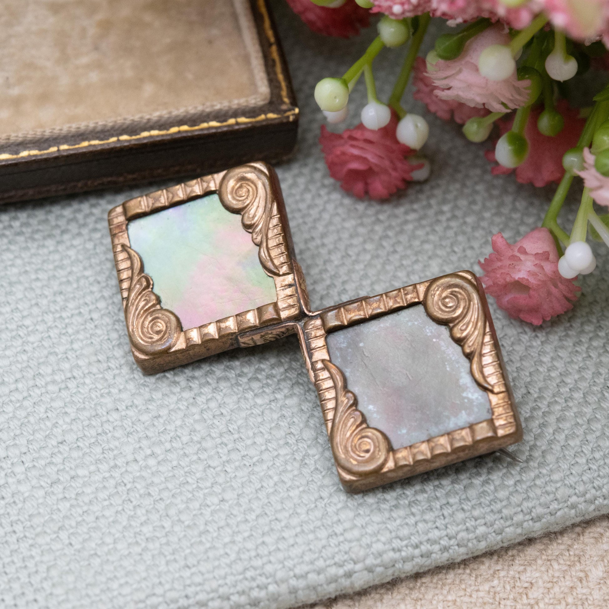 Antique Victorian Rolled Gold Mother of Pearl Brooch - Patent Dated 26 May 1885
